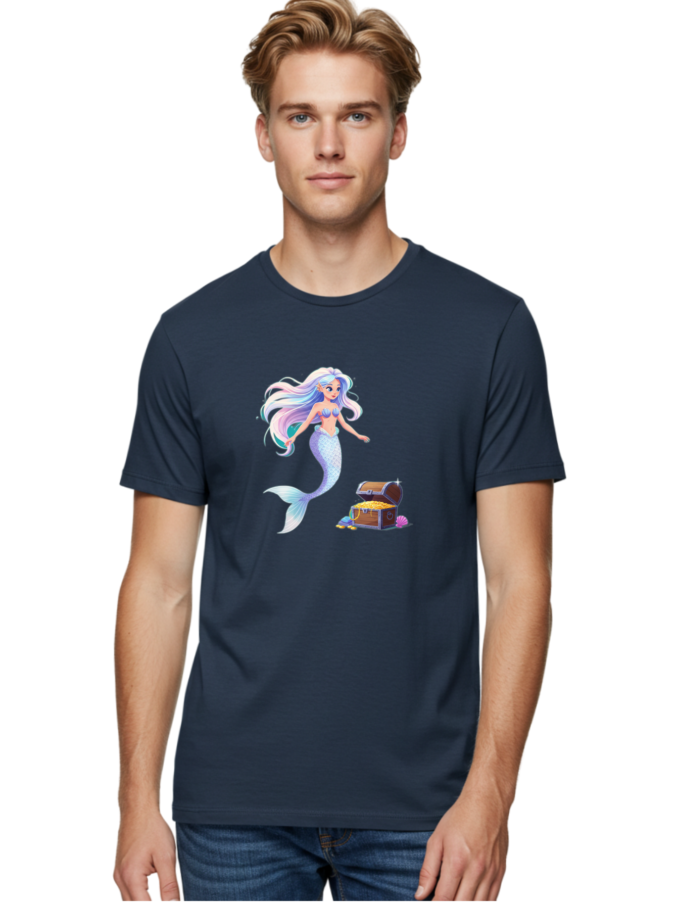 Mermaid-With-Treasure Men'S Graphic Tee, 100% Cotton, Comfortable Casual Summer Wear, Machine Washable, Vintage Camera, Old Camera, Antique Camera, Black Camera, Classic Photography, Photography Equipment, Nostalgic Device, Film Camera, Baj114