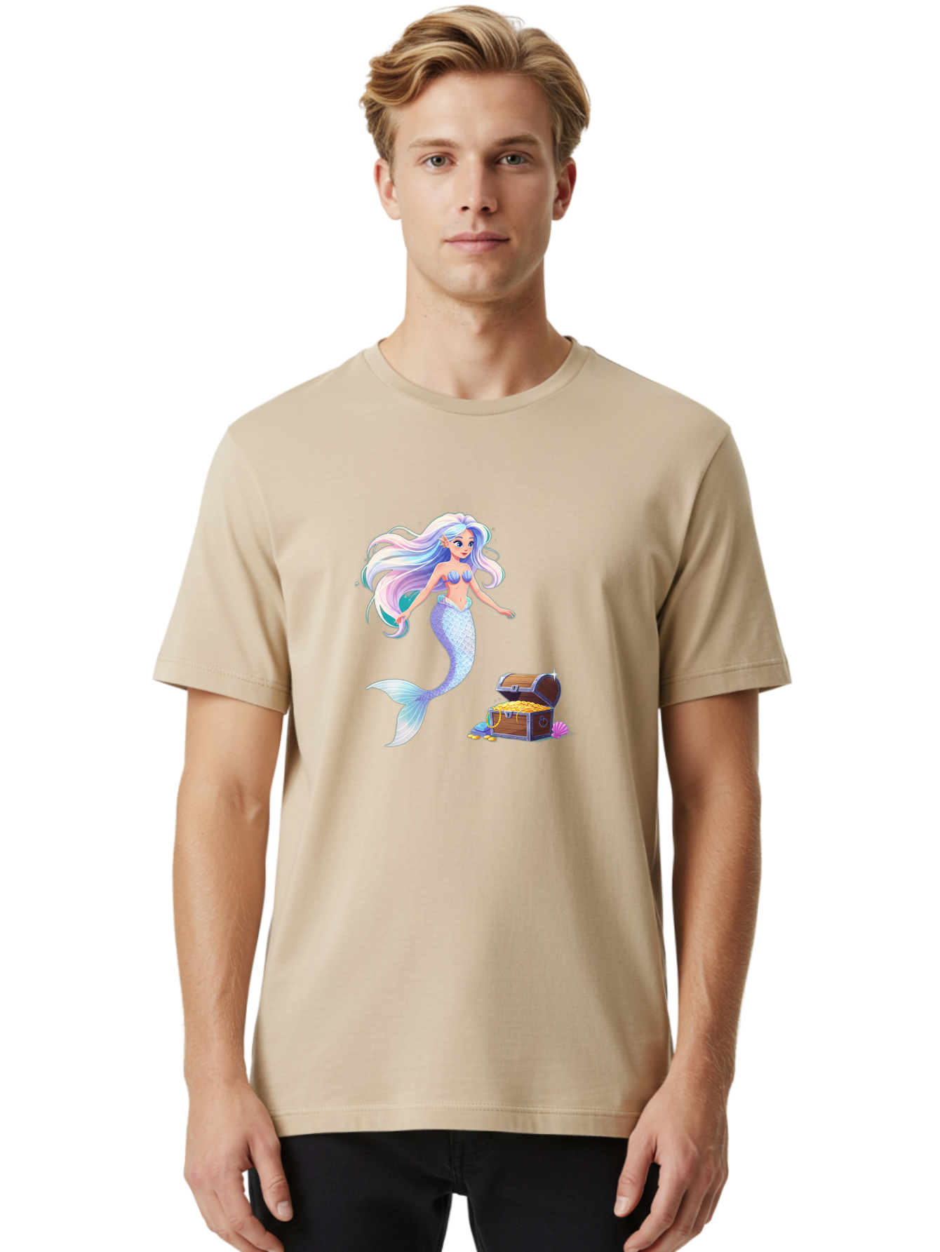 Mermaid-With-Treasure Men'S Graphic Tee, 100% Cotton, Comfortable Casual Summer Wear, Machine Washable, Vintage Camera, Old Camera, Antique Camera, Black Camera, Classic Photography, Photography Equipment, Nostalgic Device, Film Camera, Baj114