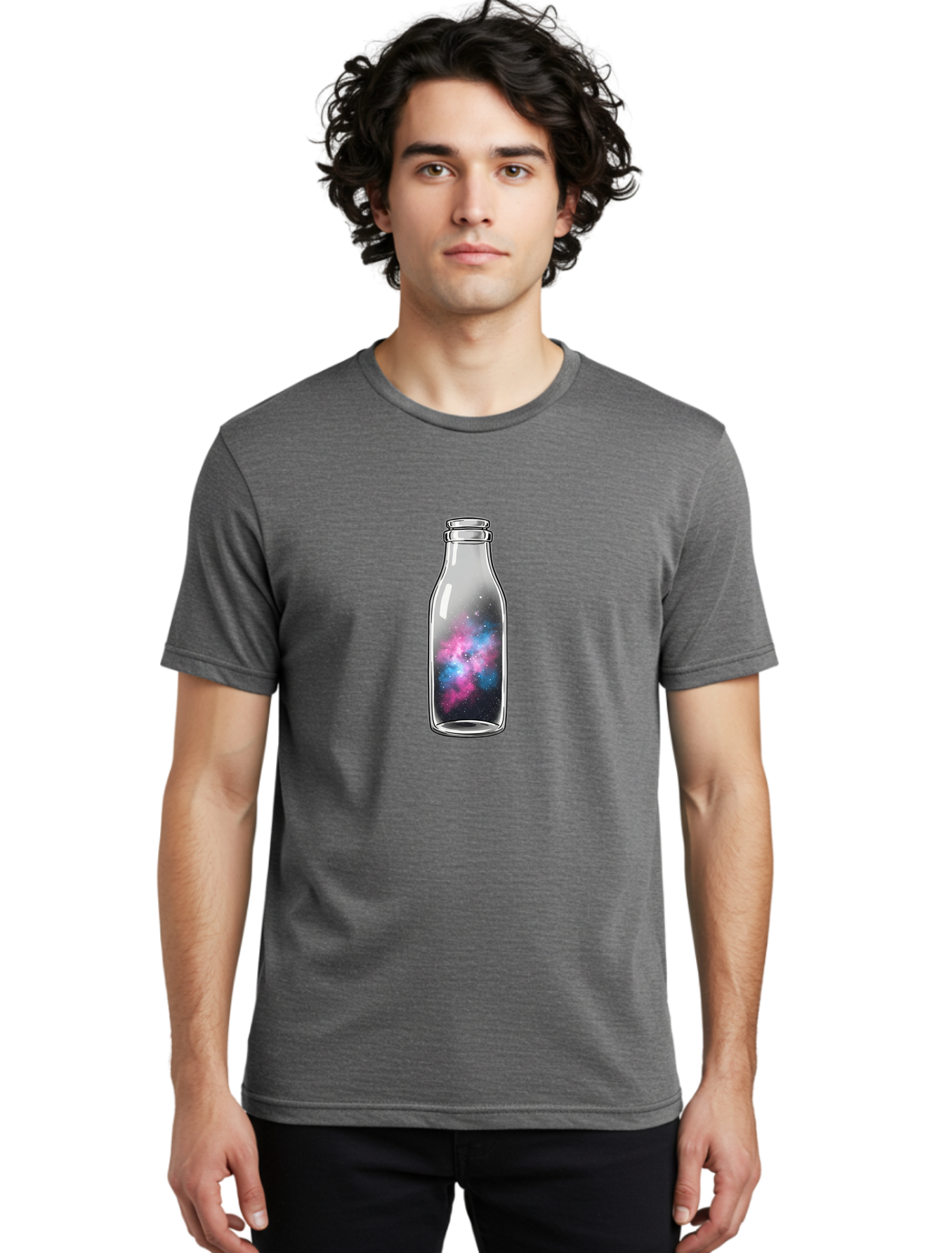 Milk-Bottle-With-Galaxy Men'S Graphic Tee, 100% Cotton, Comfortable Casual Summer Wear, Machine Washable, Vintage Camera, Old Camera, Antique Camera, Black Camera, Classic Photography, Photography Equipment, Nostalgic Device, Film Camera, Baj117