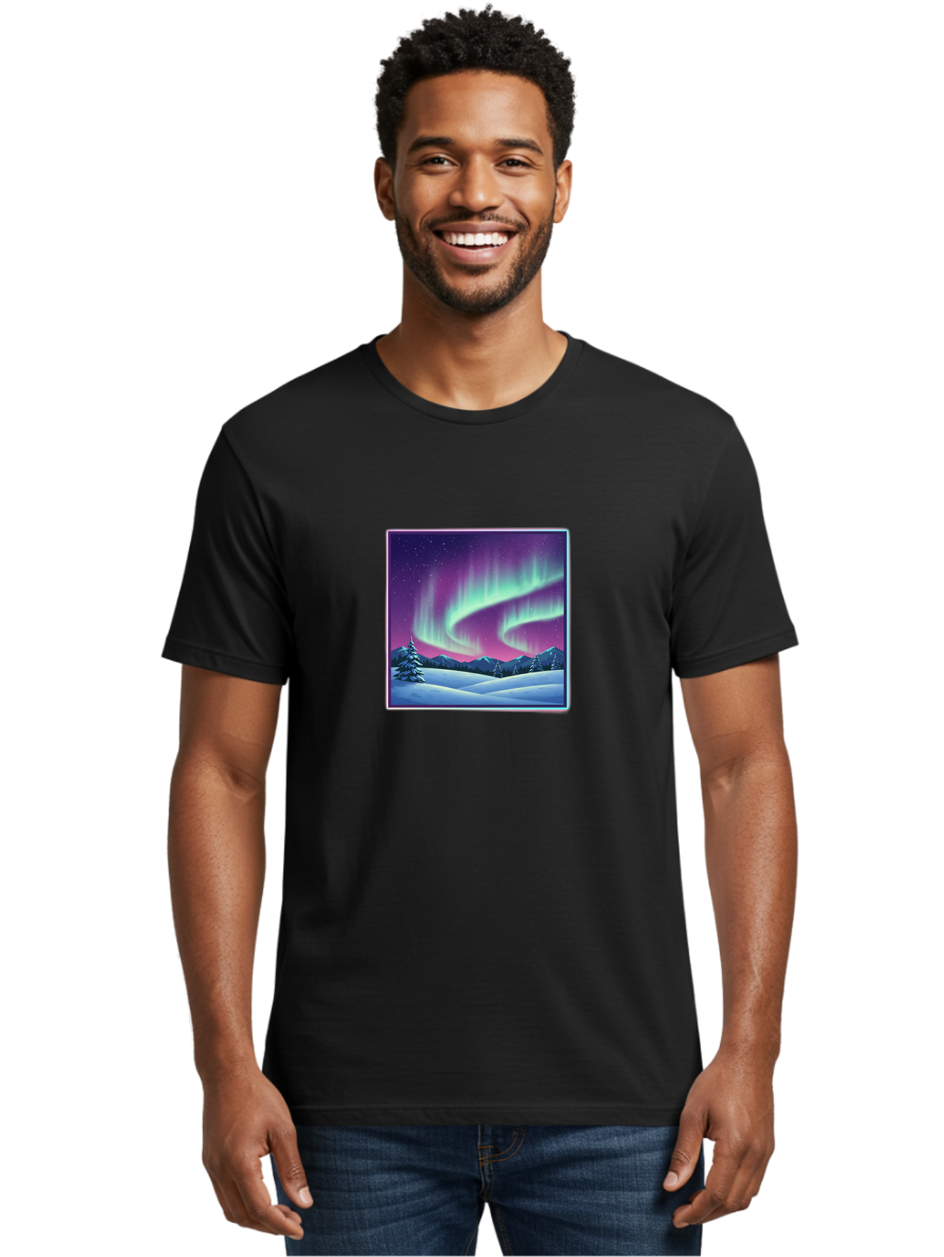 Northern-Lights-2 Men'S Graphic Tee, 100% Cotton, Comfortable Casual Summer Wear, Machine Washable, Vintage Camera, Old Camera, Antique Camera, Black Camera, Classic Photography, Photography Equipment, Nostalgic Device, Film Camera, Camera Art Baj127