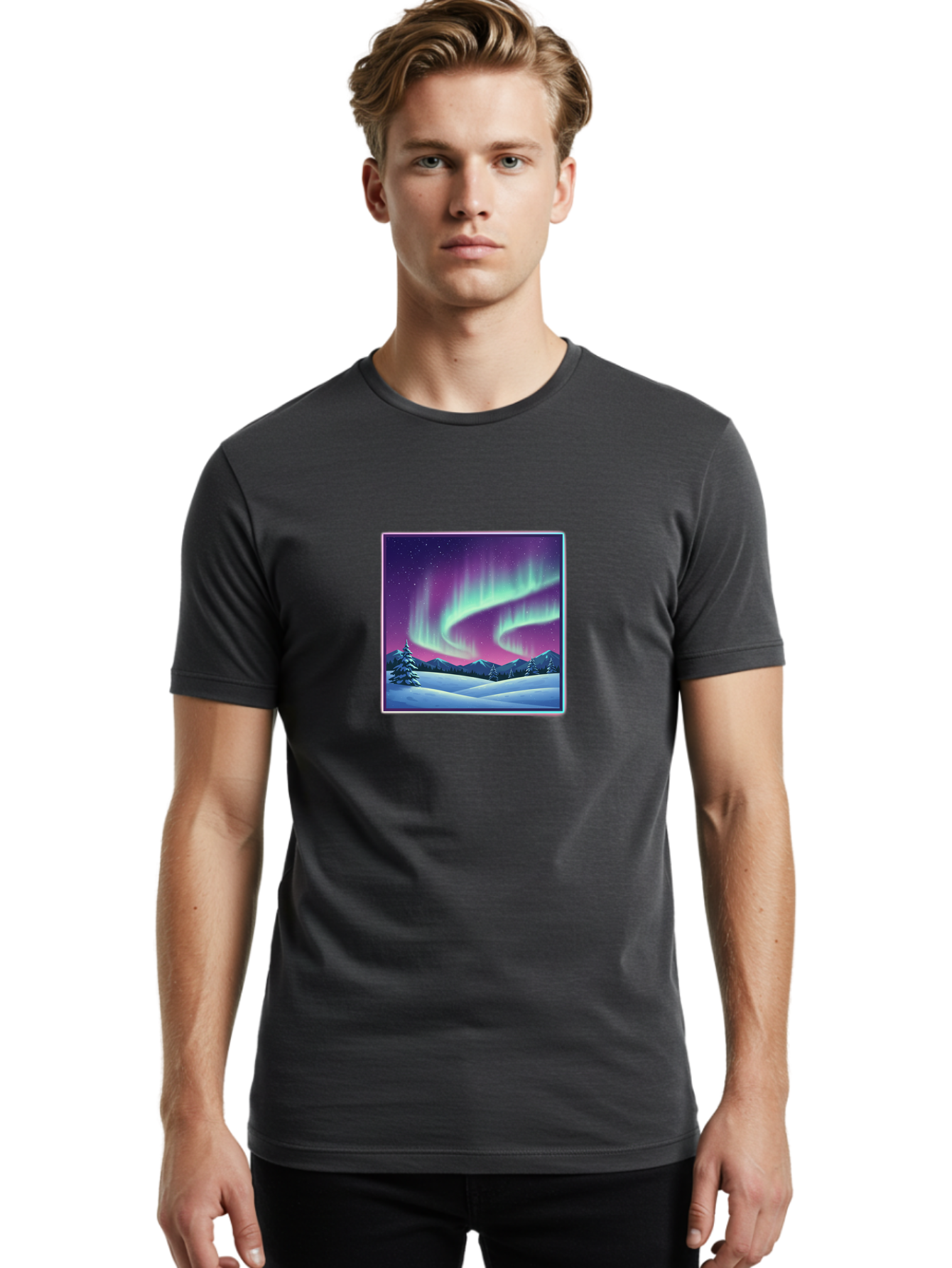 Northern-Lights-2 Men'S Graphic Tee, 100% Cotton, Comfortable Casual Summer Wear, Machine Washable, Vintage Camera, Old Camera, Antique Camera, Black Camera, Classic Photography, Photography Equipment, Nostalgic Device, Film Camera, Camera Art Baj127