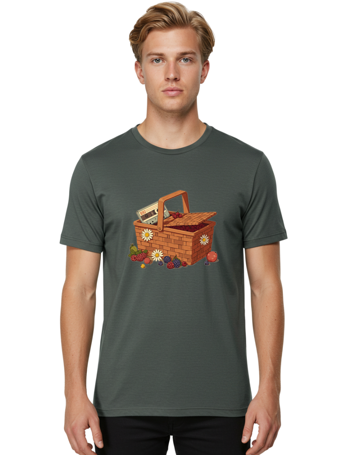 Ohl-Cassette-Picnic-Basket Men'S Graphic Tee, 100% Cotton, Comfortable Casual Summer Wear, Machine Washable, Vintage Camera, Old Camera, Antique Camera, Black Camera, Classic Photography, Photography Equipment, Nostalgic Device, Film Camera, Baj130
