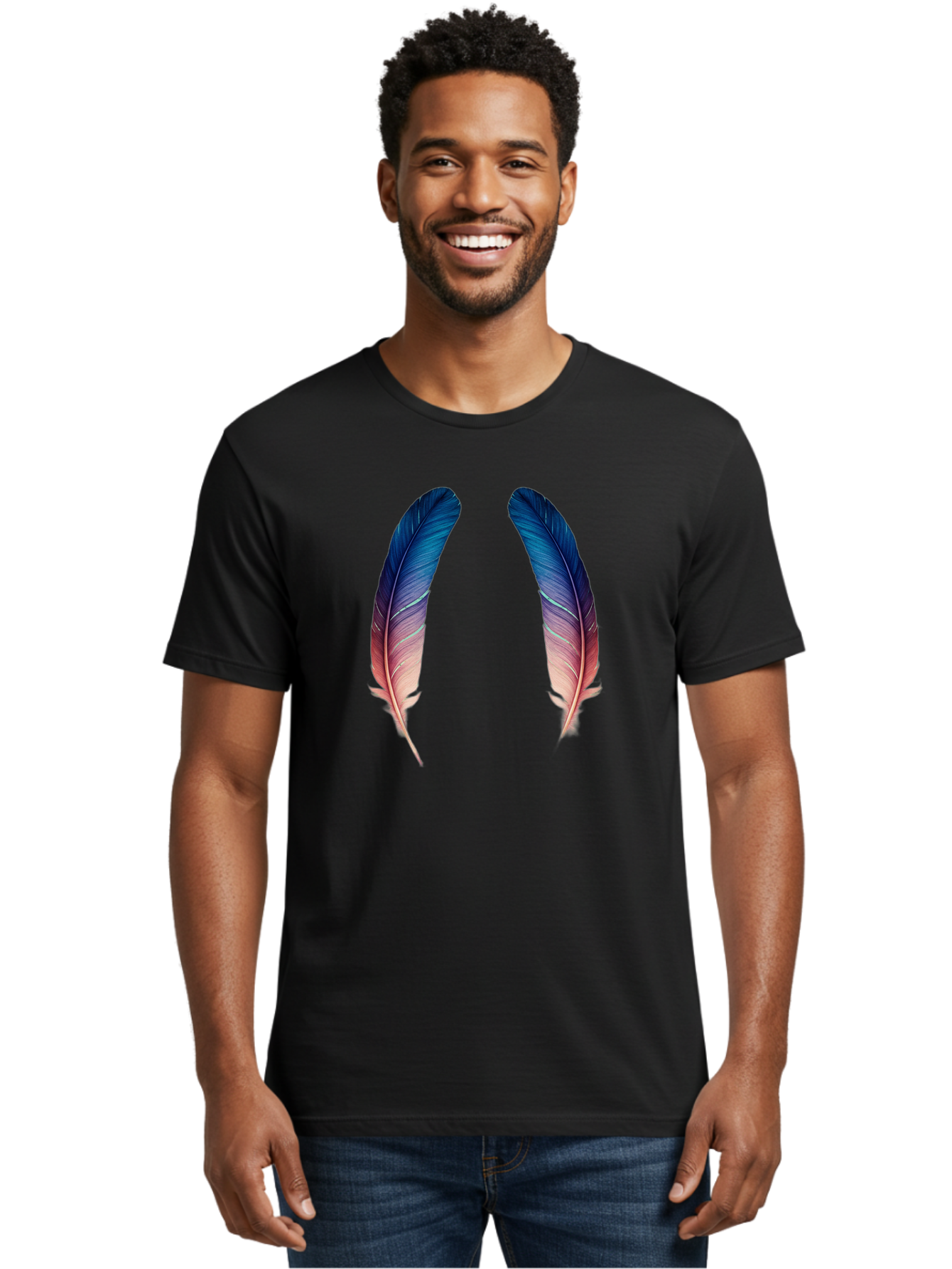 Ombre-Feathers Men'S Graphic Tee, 100% Cotton, Comfortable Casual Summer Wear, Machine Washable, Vintage Camera, Old Camera, Antique Camera, Black Camera, Classic Photography, Photography Equipment, Nostalgic Device, Film Camera, Camera Art Baj131