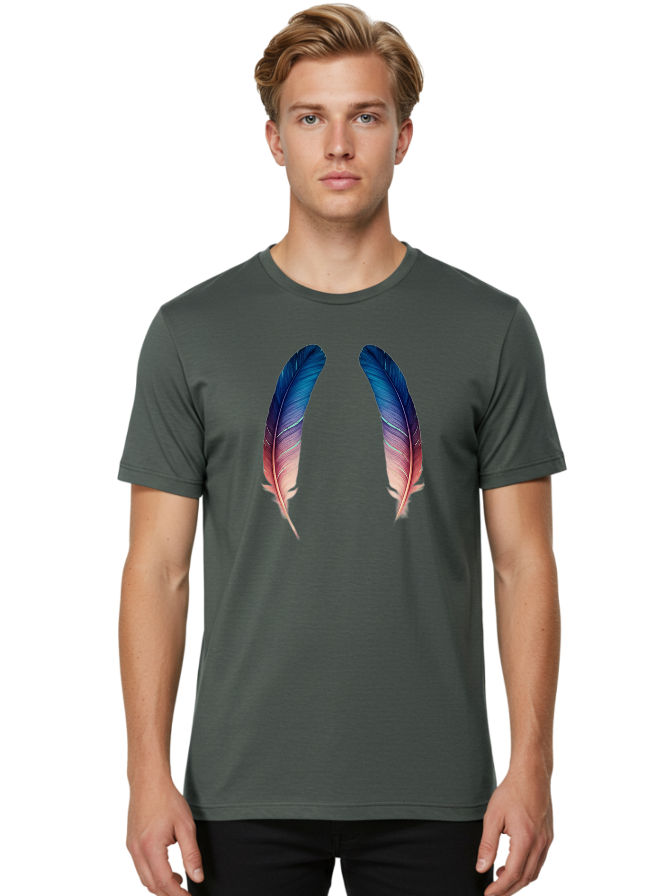 Ombre-Feathers Men'S Graphic Tee, 100% Cotton, Comfortable Casual Summer Wear, Machine Washable, Vintage Camera, Old Camera, Antique Camera, Black Camera, Classic Photography, Photography Equipment, Nostalgic Device, Film Camera, Camera Art Baj131