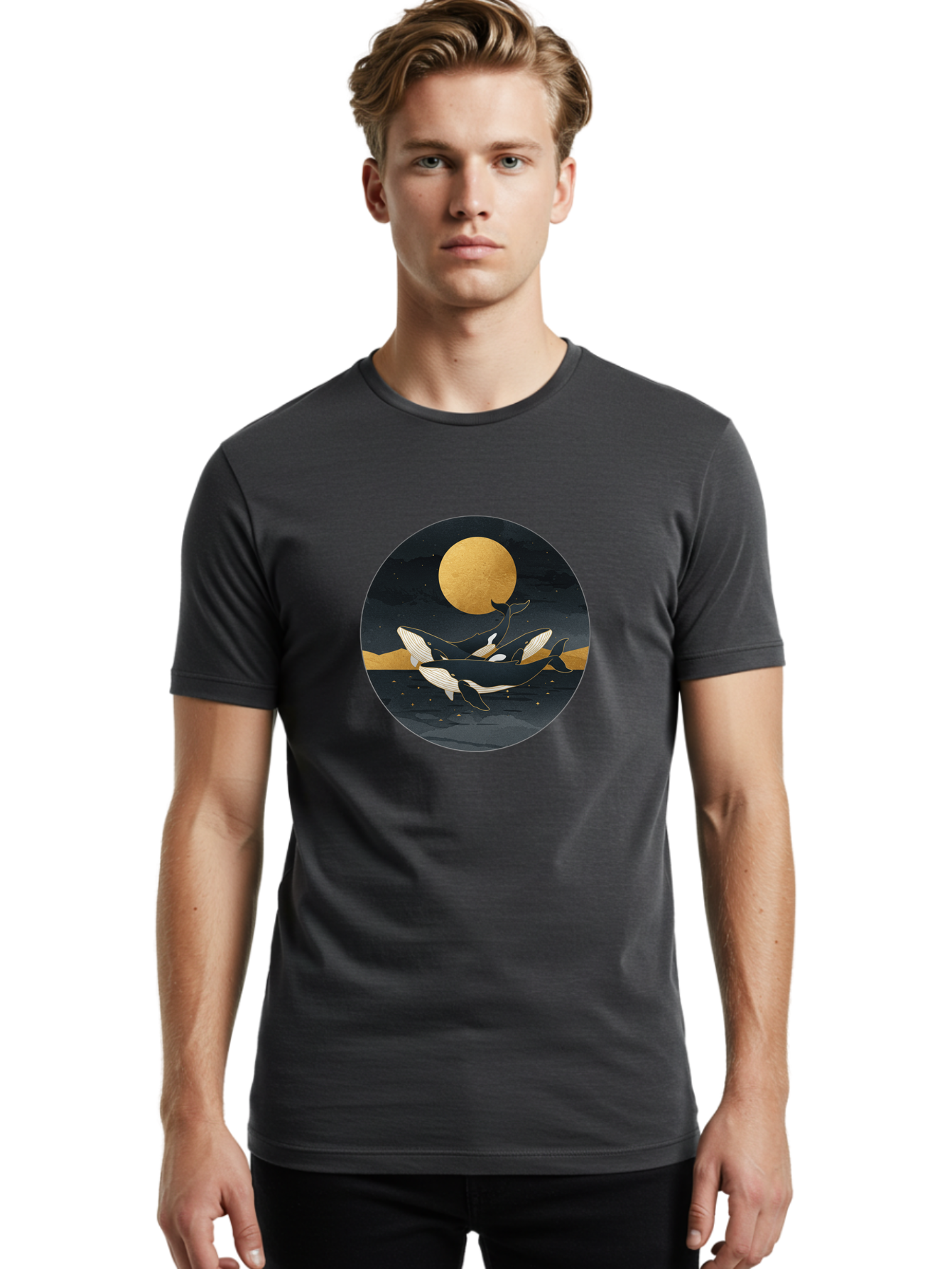 Orca-Whales-Under-Moon Men'S Graphic Tee, 100% Cotton, Comfortable Casual Summer Wear, Machine Washable, Vintage Camera, Old Camera, Antique Camera, Black Camera, Classic Photography, Photography Equipment, Nostalgic Device, Film Camera, Baj135