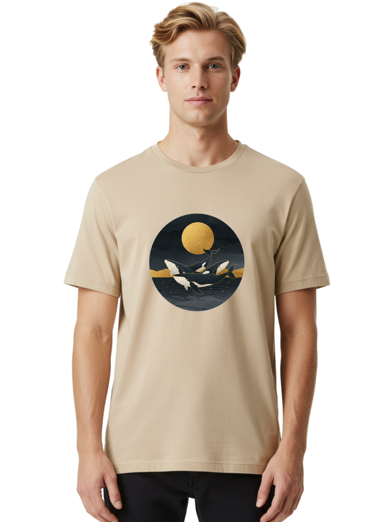 Orca-Whales-Under-Moon Men'S Graphic Tee, 100% Cotton, Comfortable Casual Summer Wear, Machine Washable, Vintage Camera, Old Camera, Antique Camera, Black Camera, Classic Photography, Photography Equipment, Nostalgic Device, Film Camera, Baj135
