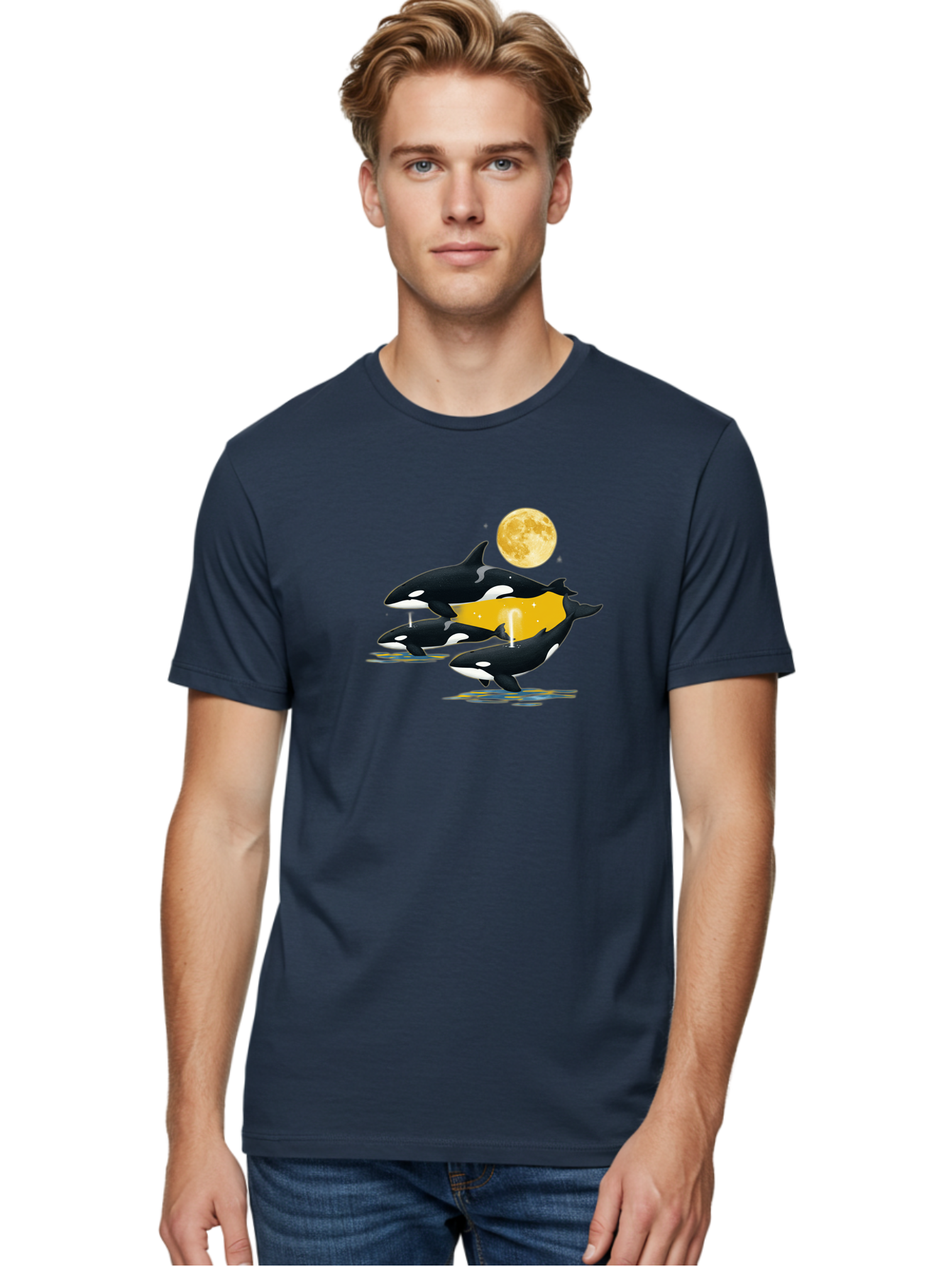 Orcas-Under-Moon Men'S Graphic Tee, 100% Cotton, Comfortable Casual Summer Wear, Machine Washable, Vintage Camera, Old Camera, Antique Camera, Black Camera, Classic Photography, Photography Equipment, Nostalgic Device, Film Camera, Camera Art Baj138