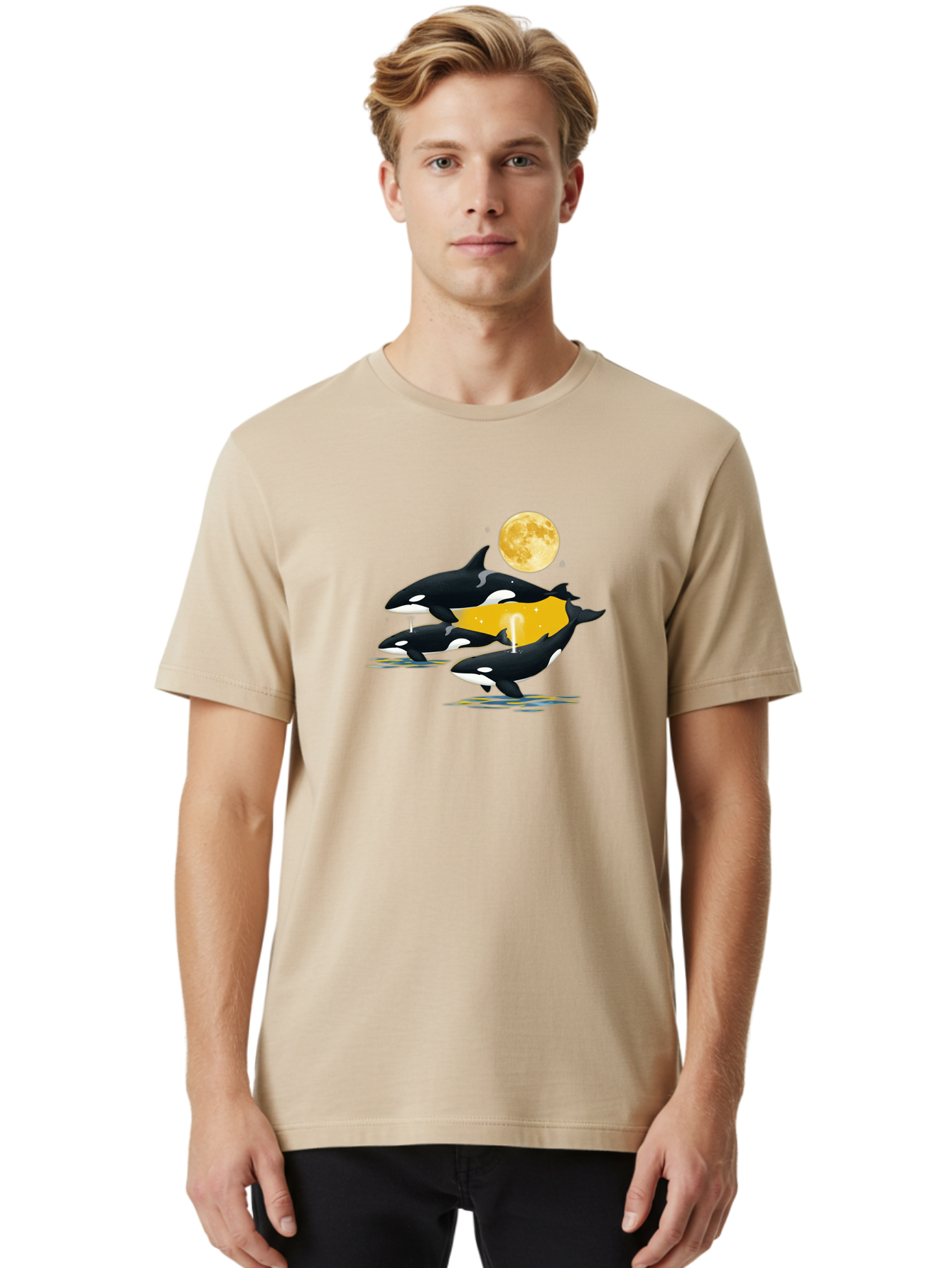 Orcas-Under-Moon Men'S Graphic Tee, 100% Cotton, Comfortable Casual Summer Wear, Machine Washable, Vintage Camera, Old Camera, Antique Camera, Black Camera, Classic Photography, Photography Equipment, Nostalgic Device, Film Camera, Camera Art Baj138