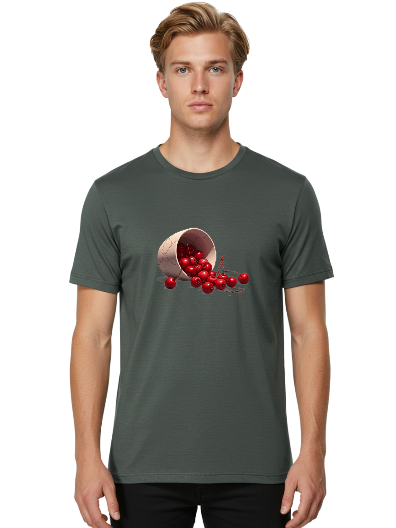Overturned-Cup-Of-Cherries Men'S Graphic Tee, 100% Cotton, Comfortable Casual Summer Wear, Machine Washable, Vintage Camera, Old Camera, Antique Camera, Black Camera, Classic Photography, Photography Equipment, Nostalgic Device, Film Camera, Baj139