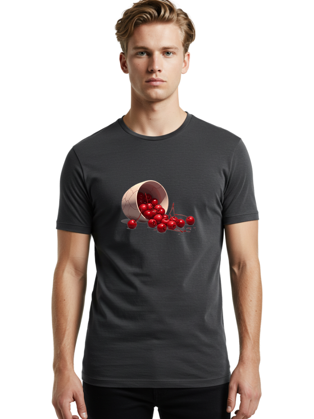 Overturned-Cup-Of-Cherries Men'S Graphic Tee, 100% Cotton, Comfortable Casual Summer Wear, Machine Washable, Vintage Camera, Old Camera, Antique Camera, Black Camera, Classic Photography, Photography Equipment, Nostalgic Device, Film Camera, Baj139