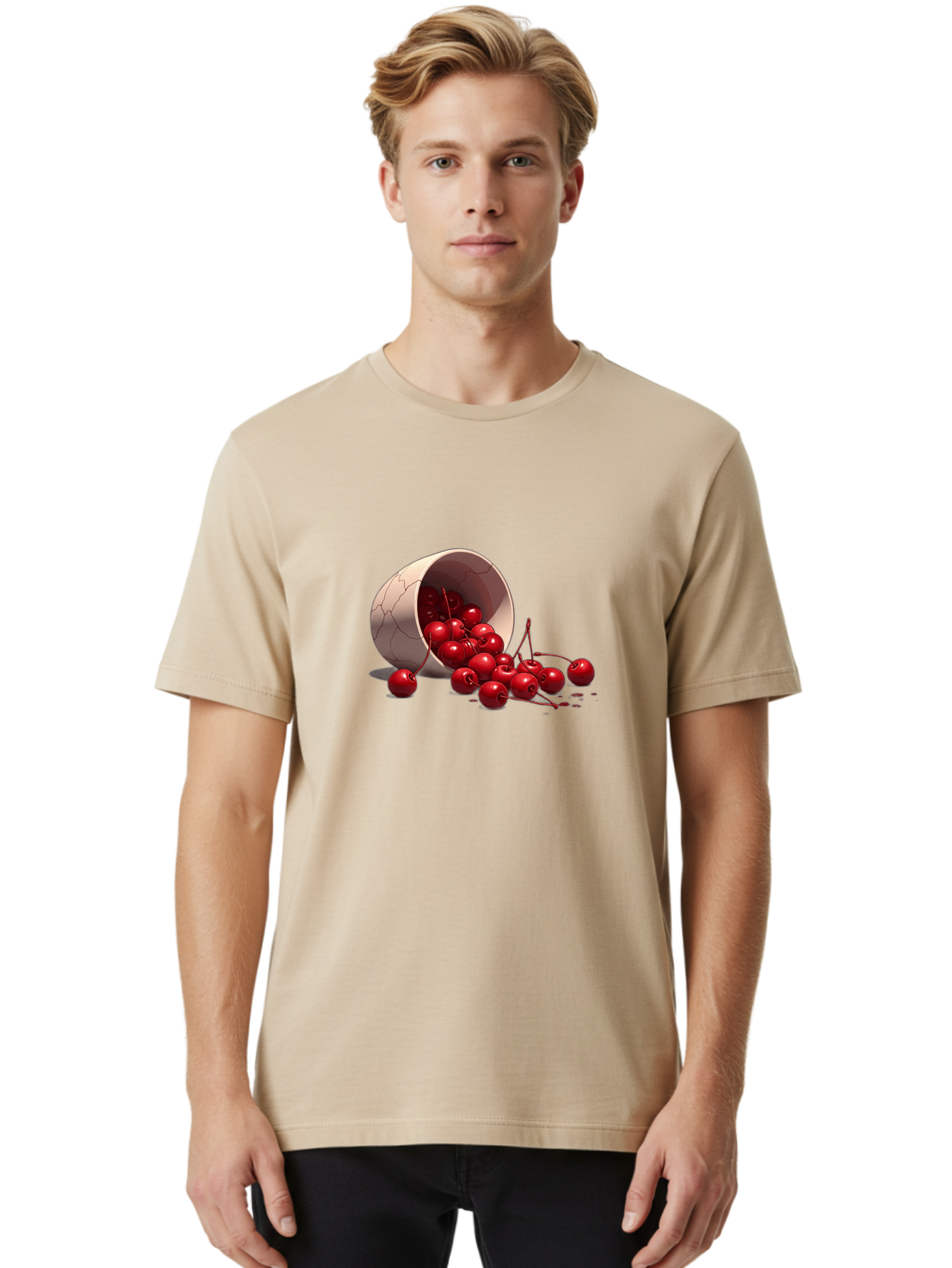 Overturned-Cup-Of-Cherries Men'S Graphic Tee, 100% Cotton, Comfortable Casual Summer Wear, Machine Washable, Vintage Camera, Old Camera, Antique Camera, Black Camera, Classic Photography, Photography Equipment, Nostalgic Device, Film Camera, Baj139