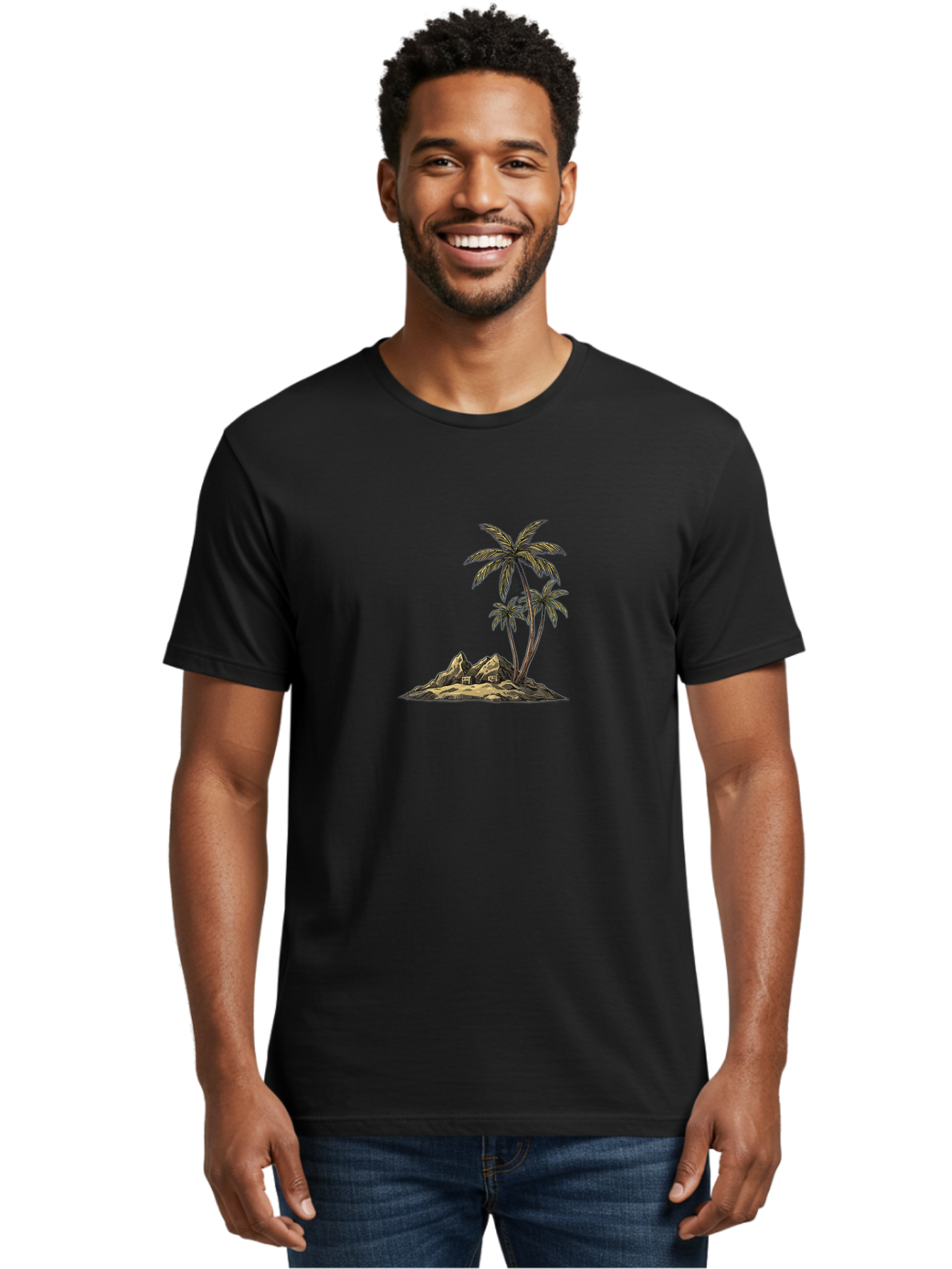 Palm-Trees-On-Island Men'S Graphic Tee, 100% Cotton, Comfortable Casual Summer Wear, Machine Washable, Vintage Camera, Old Camera, Antique Camera, Black Camera, Classic Photography, Photography Equipment, Nostalgic Device, Film Camera, Baj142