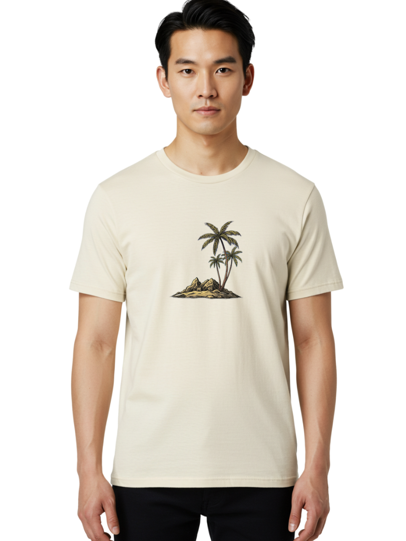 Palm-Trees-On-Island Men'S Graphic Tee, 100% Cotton, Comfortable Casual Summer Wear, Machine Washable, Vintage Camera, Old Camera, Antique Camera, Black Camera, Classic Photography, Photography Equipment, Nostalgic Device, Film Camera, Baj142