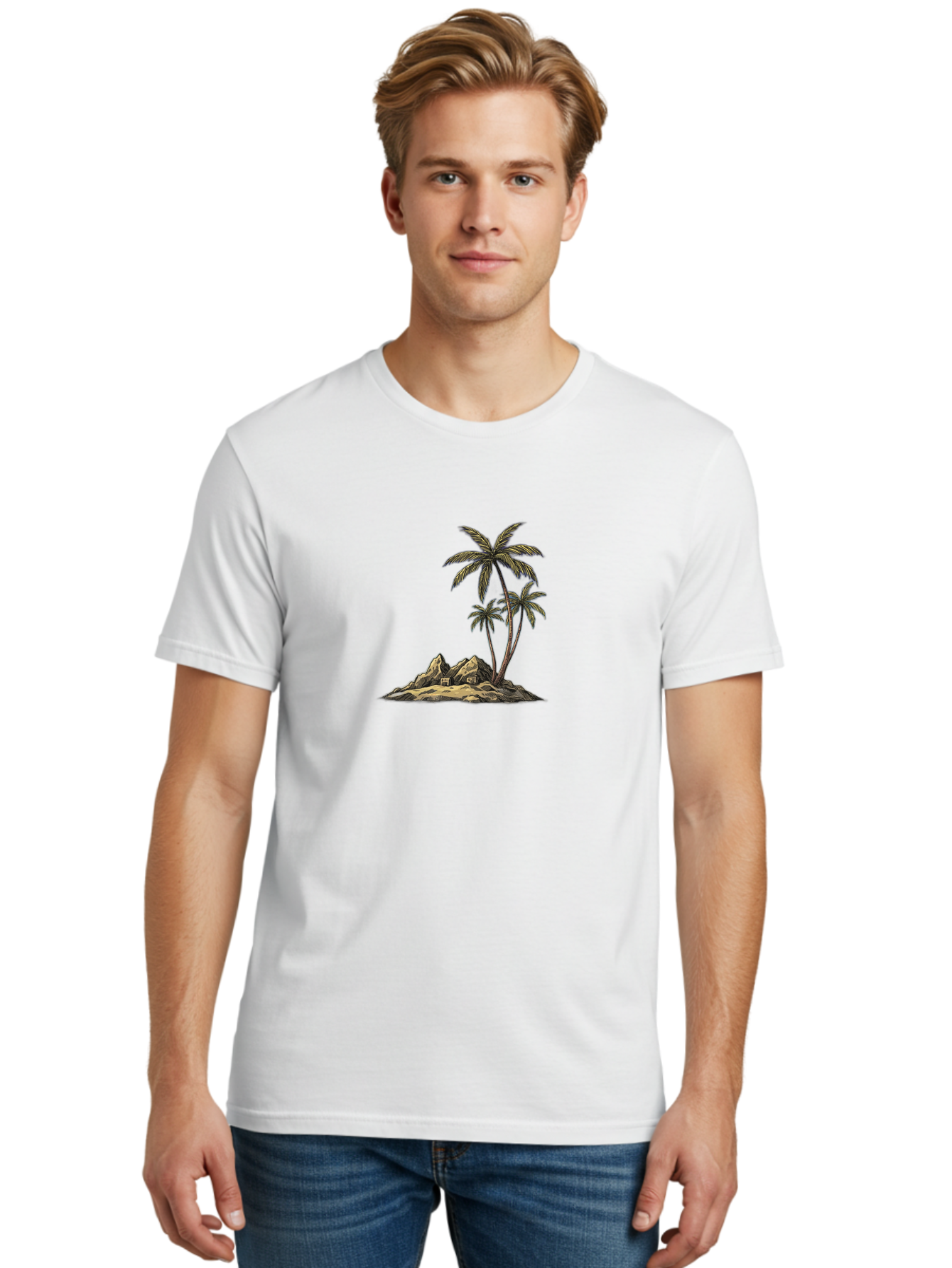 Palm-Trees-On-Island Men'S Graphic Tee, 100% Cotton, Comfortable Casual Summer Wear, Machine Washable, Vintage Camera, Old Camera, Antique Camera, Black Camera, Classic Photography, Photography Equipment, Nostalgic Device, Film Camera, Baj142