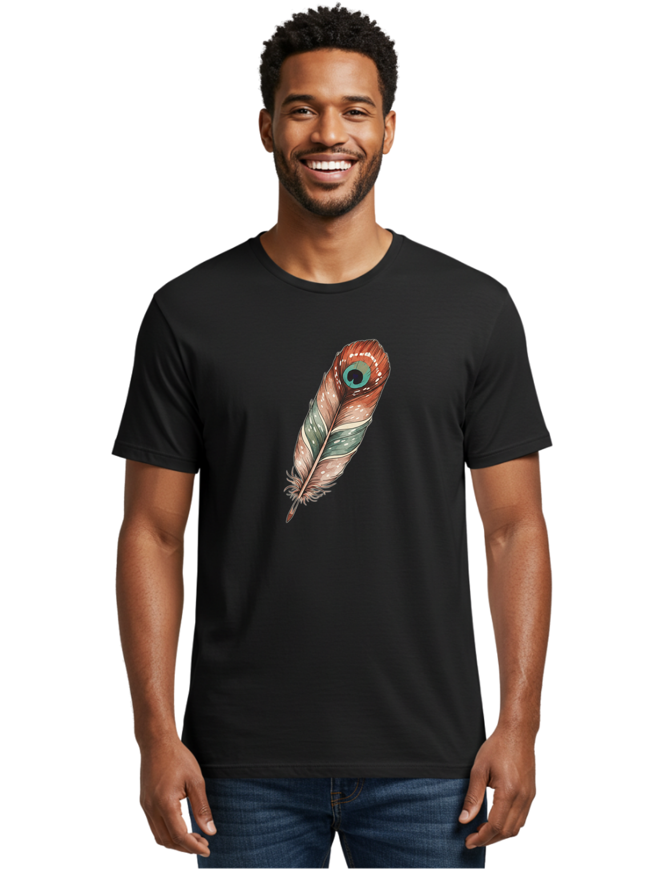 Peacock-Feather-1 Men'S Graphic Tee, 100% Cotton, Comfortable Casual Summer Wear, Machine Washable, Vintage Camera, Old Camera, Antique Camera, Black Camera, Classic Photography, Photography Equipment, Nostalgic Device, Film Camera, Camera Art Baj148