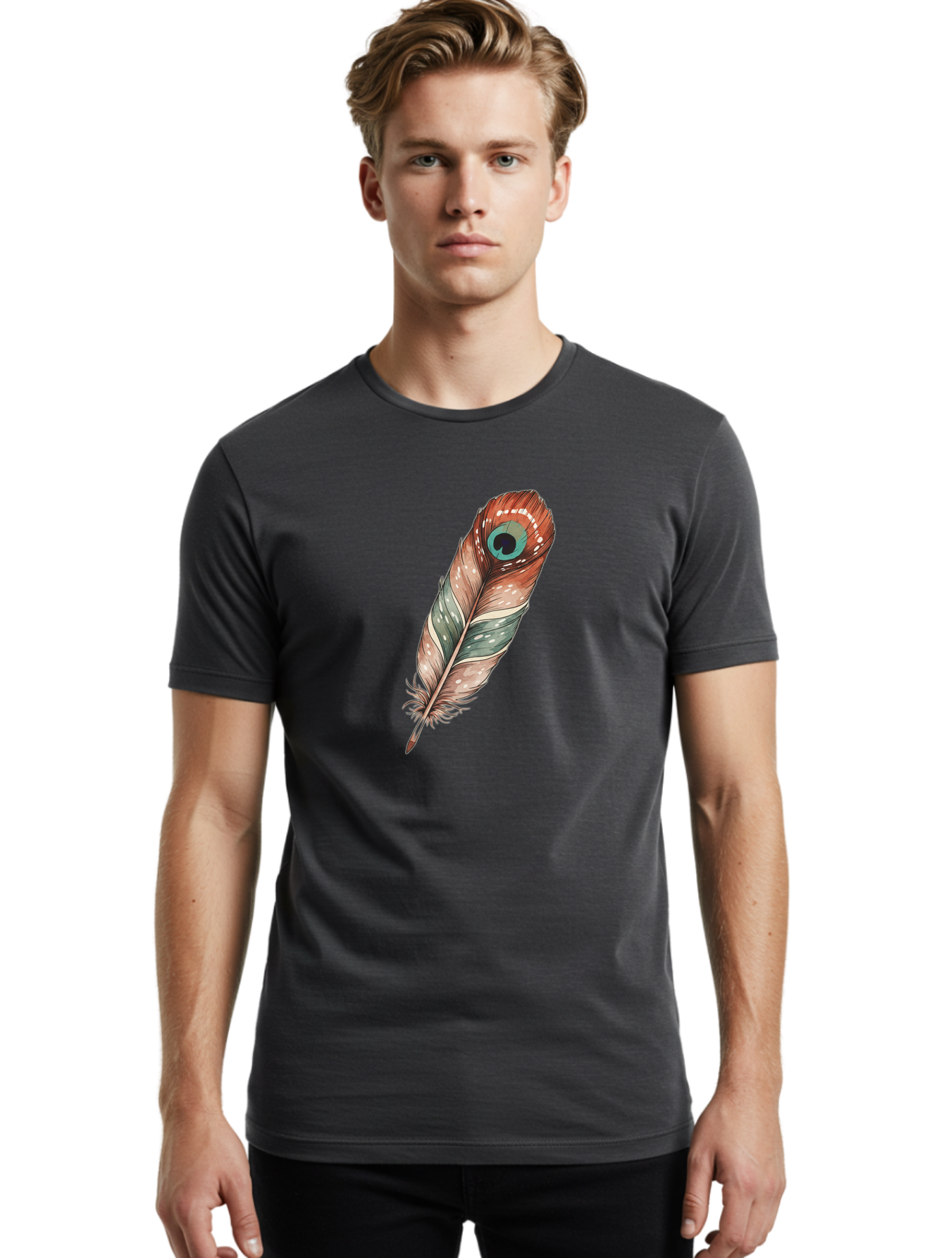 Peacock-Feather-1 Men'S Graphic Tee, 100% Cotton, Comfortable Casual Summer Wear, Machine Washable, Vintage Camera, Old Camera, Antique Camera, Black Camera, Classic Photography, Photography Equipment, Nostalgic Device, Film Camera, Camera Art Baj148