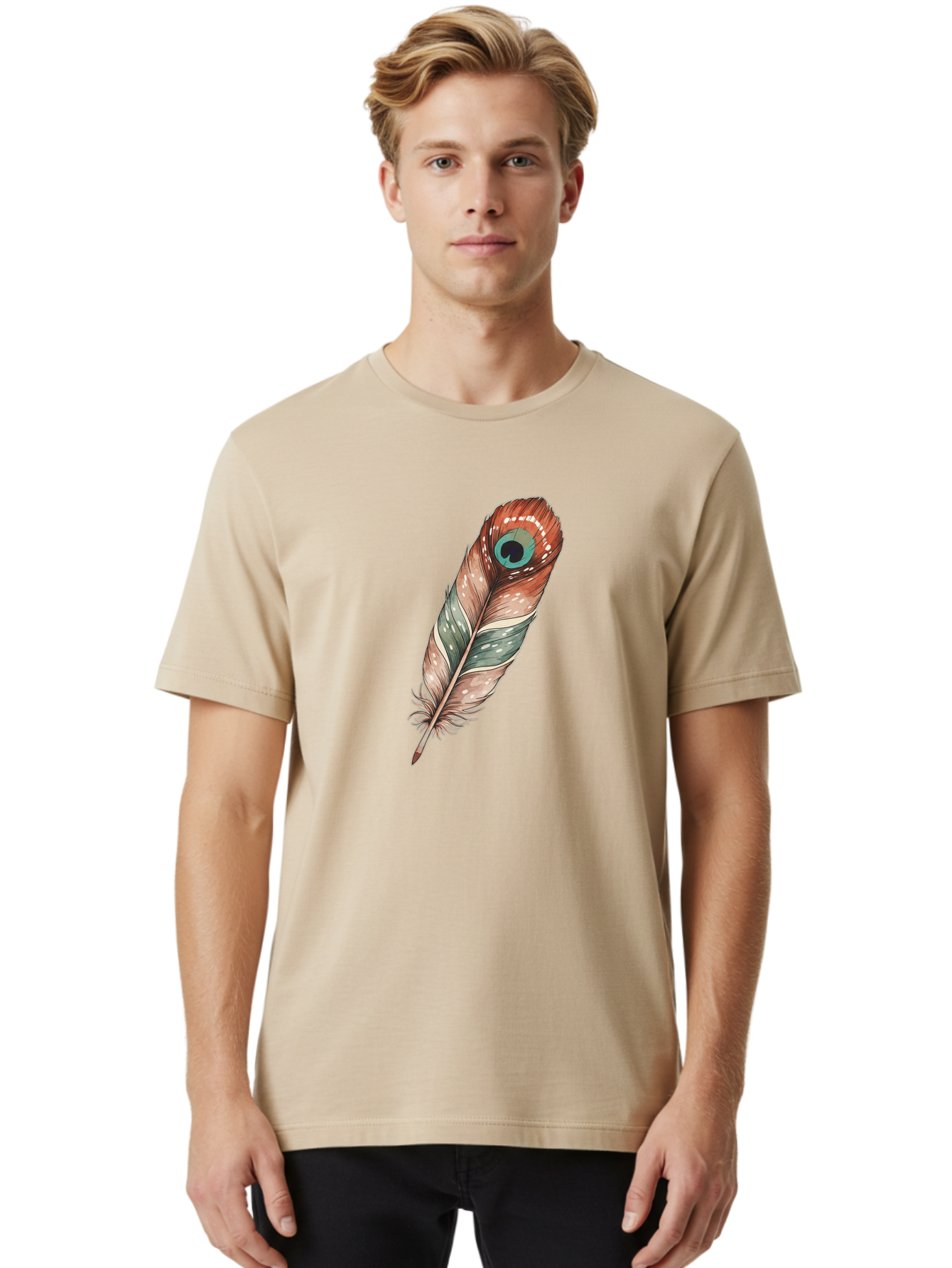 Peacock-Feather-1 Men'S Graphic Tee, 100% Cotton, Comfortable Casual Summer Wear, Machine Washable, Vintage Camera, Old Camera, Antique Camera, Black Camera, Classic Photography, Photography Equipment, Nostalgic Device, Film Camera, Camera Art Baj148