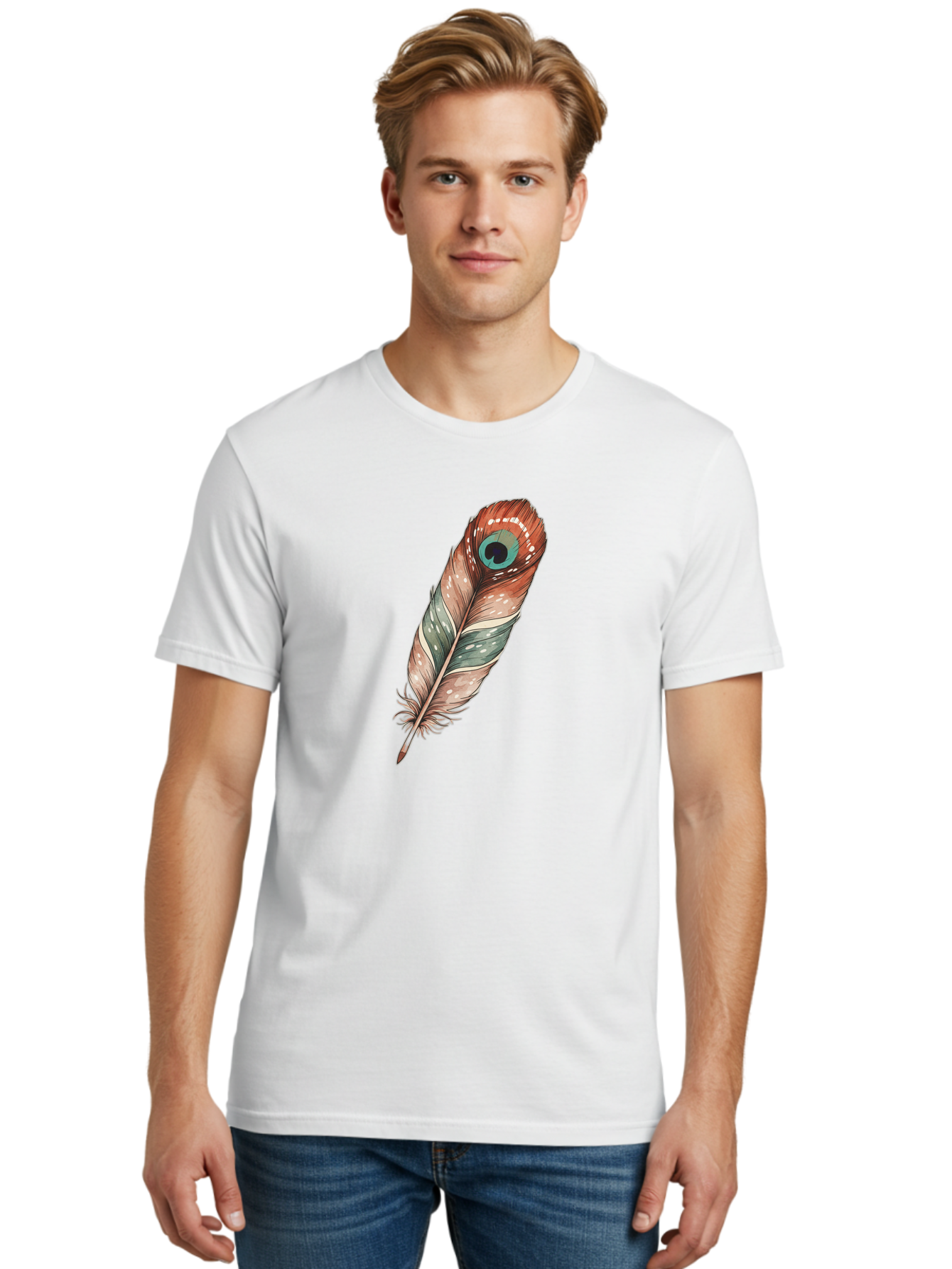 Peacock-Feather-1 Men'S Graphic Tee, 100% Cotton, Comfortable Casual Summer Wear, Machine Washable, Vintage Camera, Old Camera, Antique Camera, Black Camera, Classic Photography, Photography Equipment, Nostalgic Device, Film Camera, Camera Art Baj148
