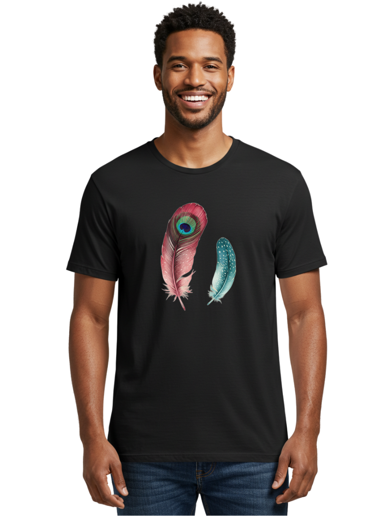 Peacock-Feather-And-Blue-Feather Men'S Graphic Tee, 100% Cotton, Comfortable Casual Summer Wear, Machine Washable, Vintage Camera, Old Camera, Antique Camera, Black Camera, Classic Photography, Photography Equipment, Nostalgic Device, Baj149