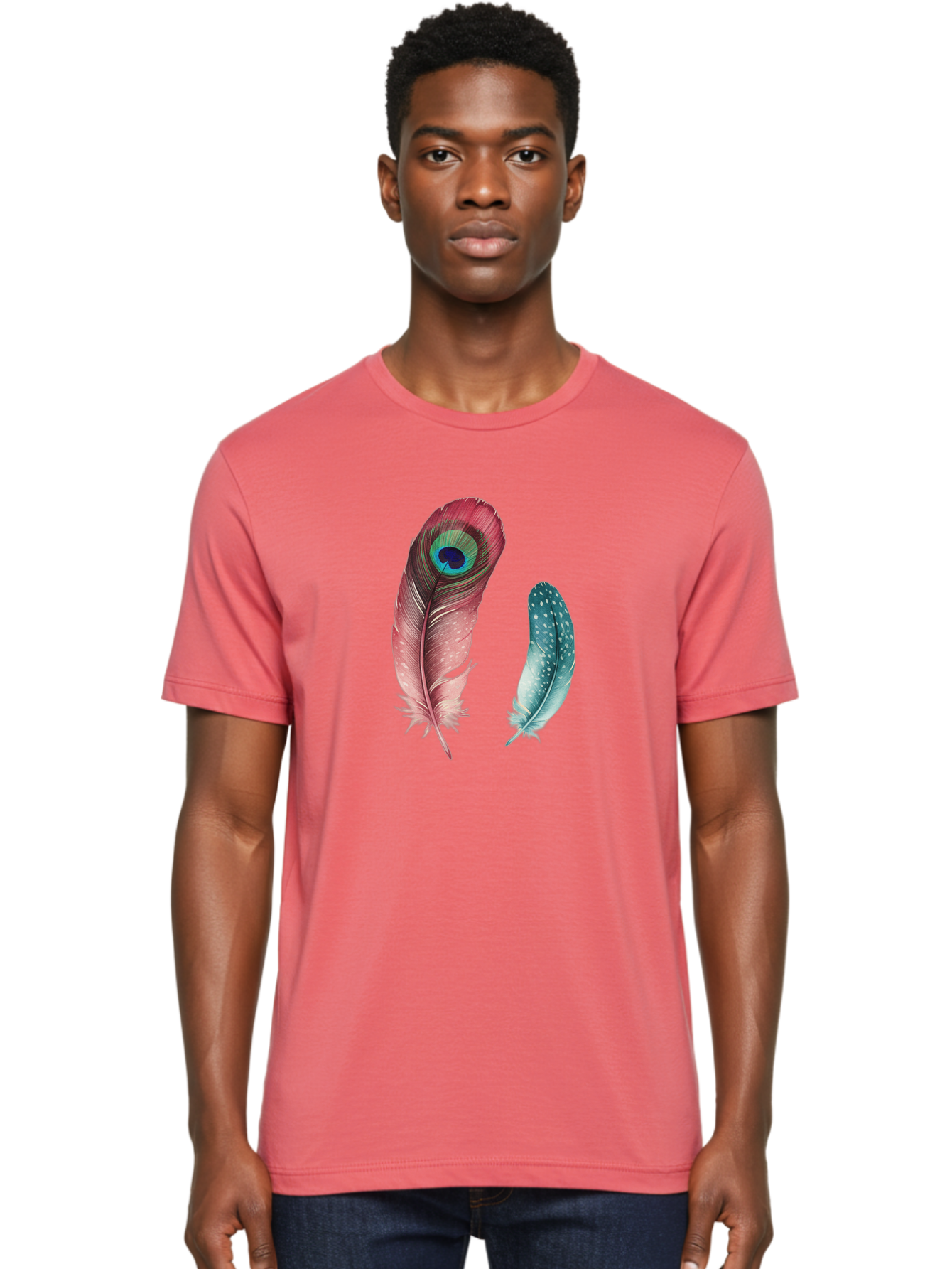 Peacock-Feather-And-Blue-Feather Men'S Graphic Tee, 100% Cotton, Comfortable Casual Summer Wear, Machine Washable, Vintage Camera, Old Camera, Antique Camera, Black Camera, Classic Photography, Photography Equipment, Nostalgic Device, Baj149