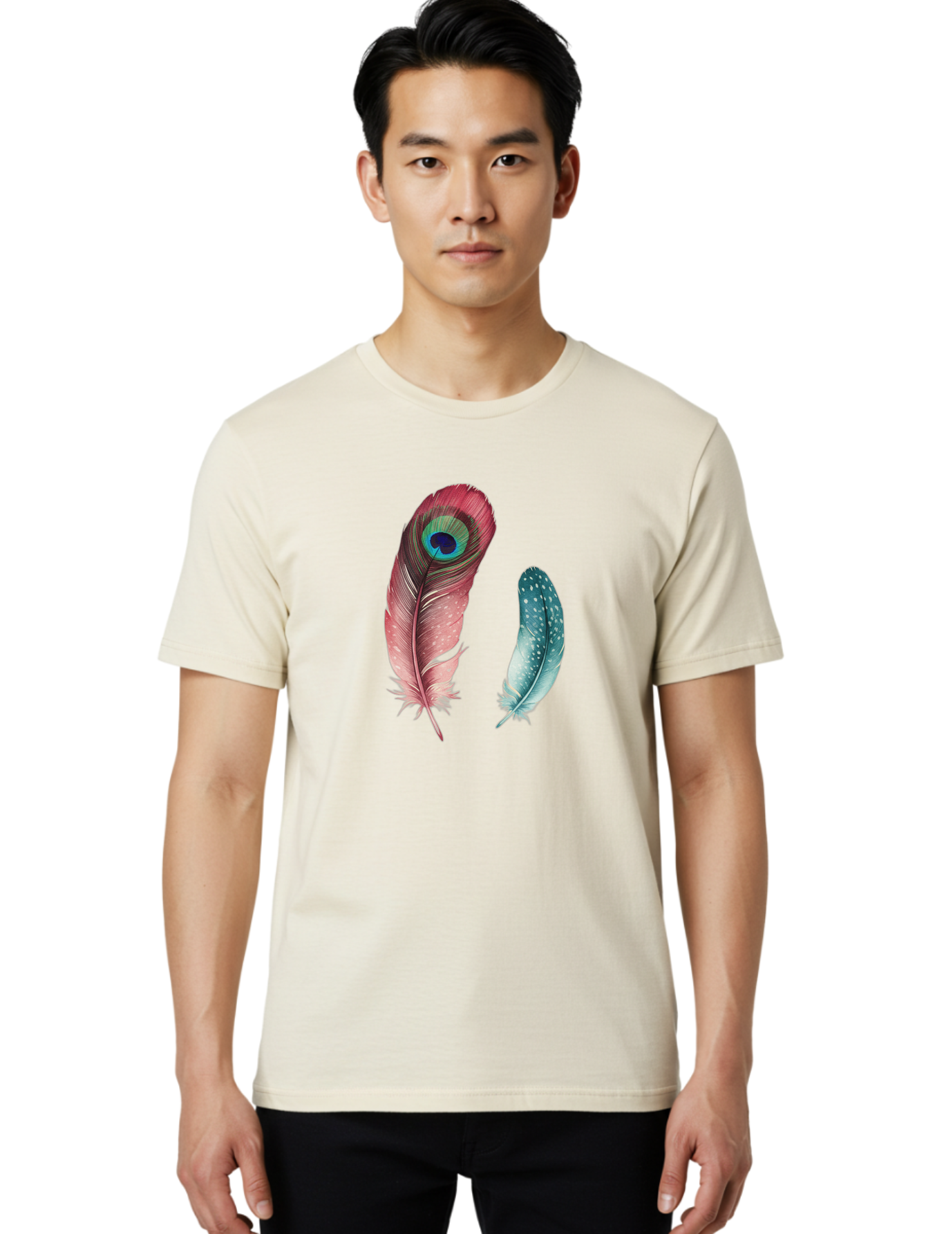 Peacock-Feather-And-Blue-Feather Men'S Graphic Tee, 100% Cotton, Comfortable Casual Summer Wear, Machine Washable, Vintage Camera, Old Camera, Antique Camera, Black Camera, Classic Photography, Photography Equipment, Nostalgic Device, Baj149