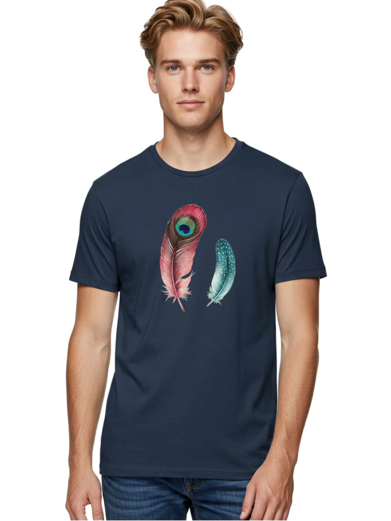 Peacock-Feather-And-Blue-Feather Men'S Graphic Tee, 100% Cotton, Comfortable Casual Summer Wear, Machine Washable, Vintage Camera, Old Camera, Antique Camera, Black Camera, Classic Photography, Photography Equipment, Nostalgic Device, Baj149