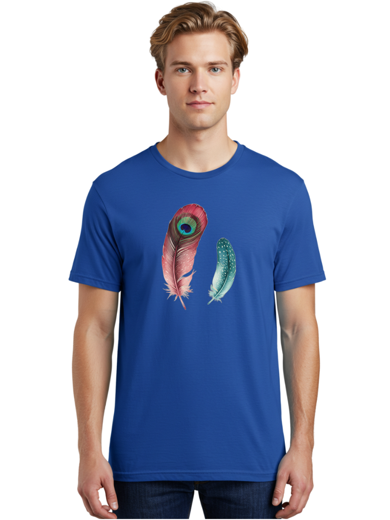 Peacock-Feather-And-Blue-Feather Men'S Graphic Tee, 100% Cotton, Comfortable Casual Summer Wear, Machine Washable, Vintage Camera, Old Camera, Antique Camera, Black Camera, Classic Photography, Photography Equipment, Nostalgic Device, Baj149