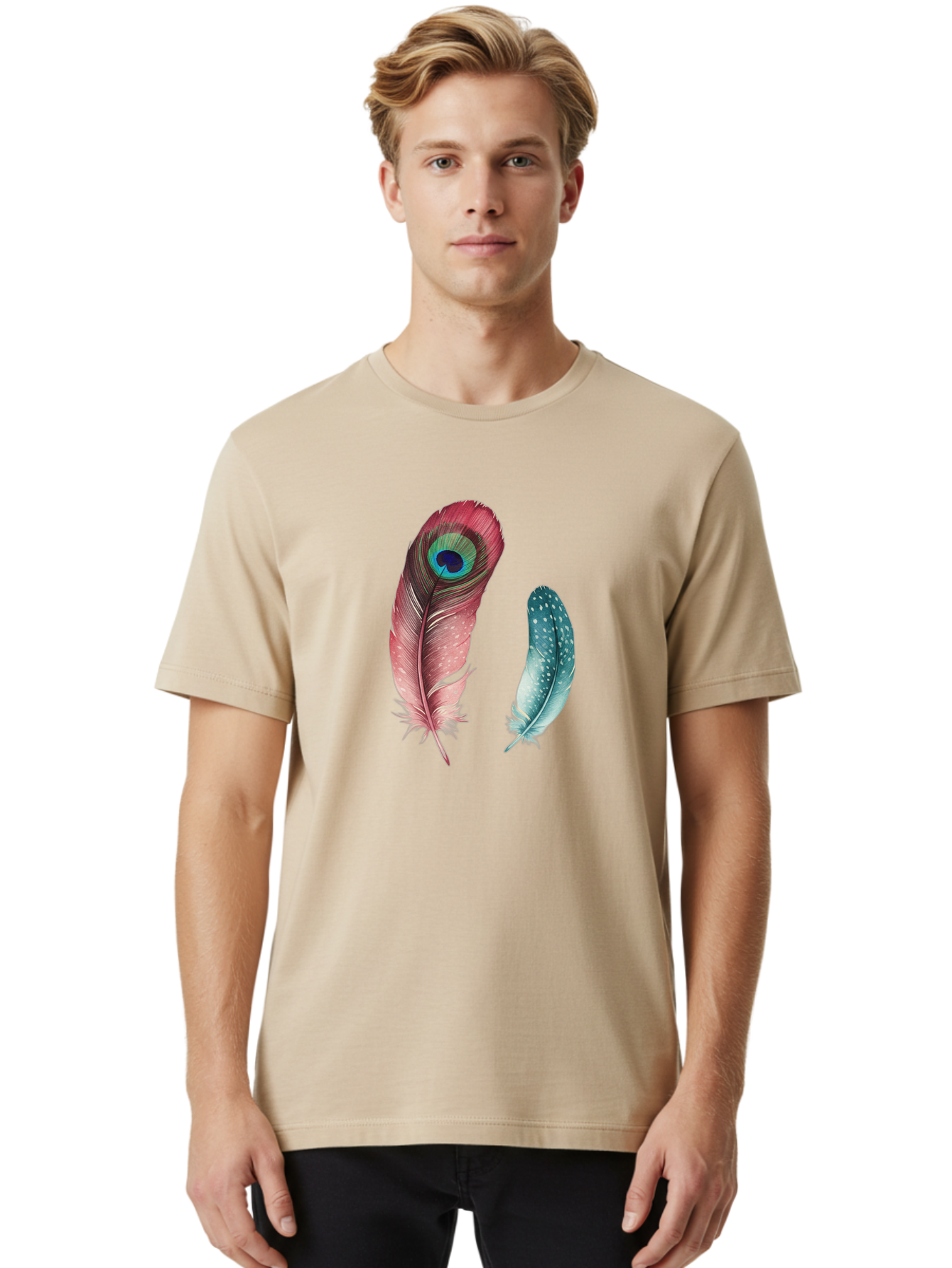 Peacock-Feather-And-Blue-Feather Men'S Graphic Tee, 100% Cotton, Comfortable Casual Summer Wear, Machine Washable, Vintage Camera, Old Camera, Antique Camera, Black Camera, Classic Photography, Photography Equipment, Nostalgic Device, Baj149