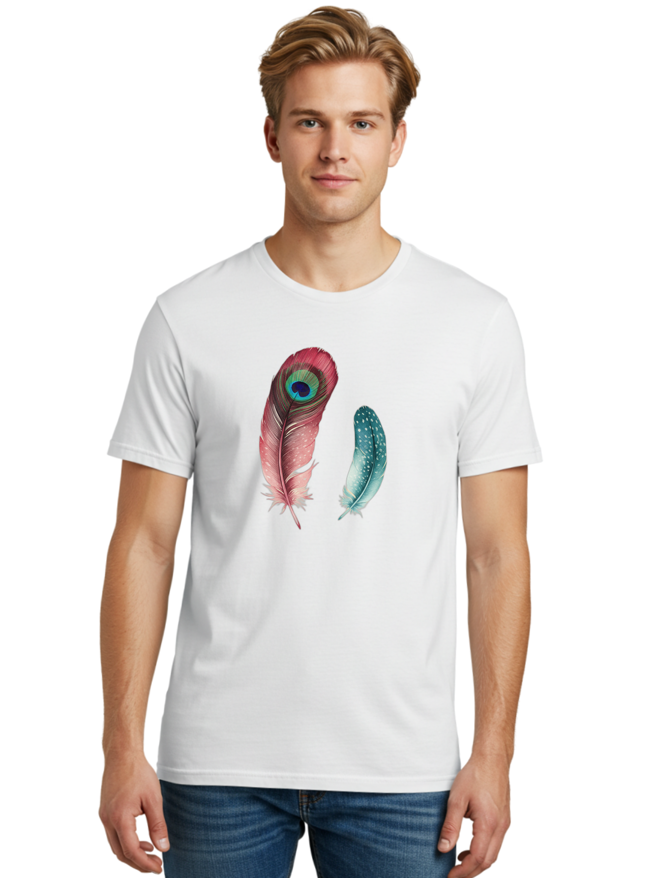 Peacock-Feather-And-Blue-Feather Men'S Graphic Tee, 100% Cotton, Comfortable Casual Summer Wear, Machine Washable, Vintage Camera, Old Camera, Antique Camera, Black Camera, Classic Photography, Photography Equipment, Nostalgic Device, Baj149