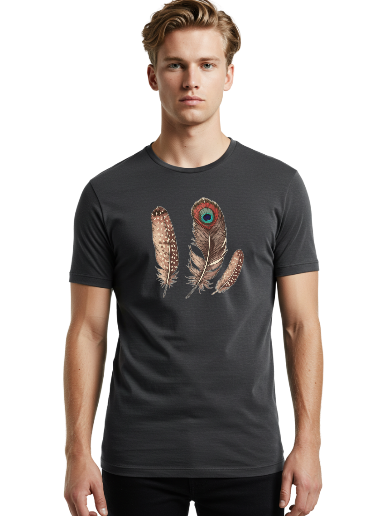 Peacock-Feathers-1 Men'S Graphic Tee, 100% Cotton, Comfortable Casual Summer Wear, Machine Washable, Vintage Camera, Old Camera, Antique Camera, Black Camera, Classic Photography, Photography Equipment, Nostalgic Device, Film Camera, Baj151