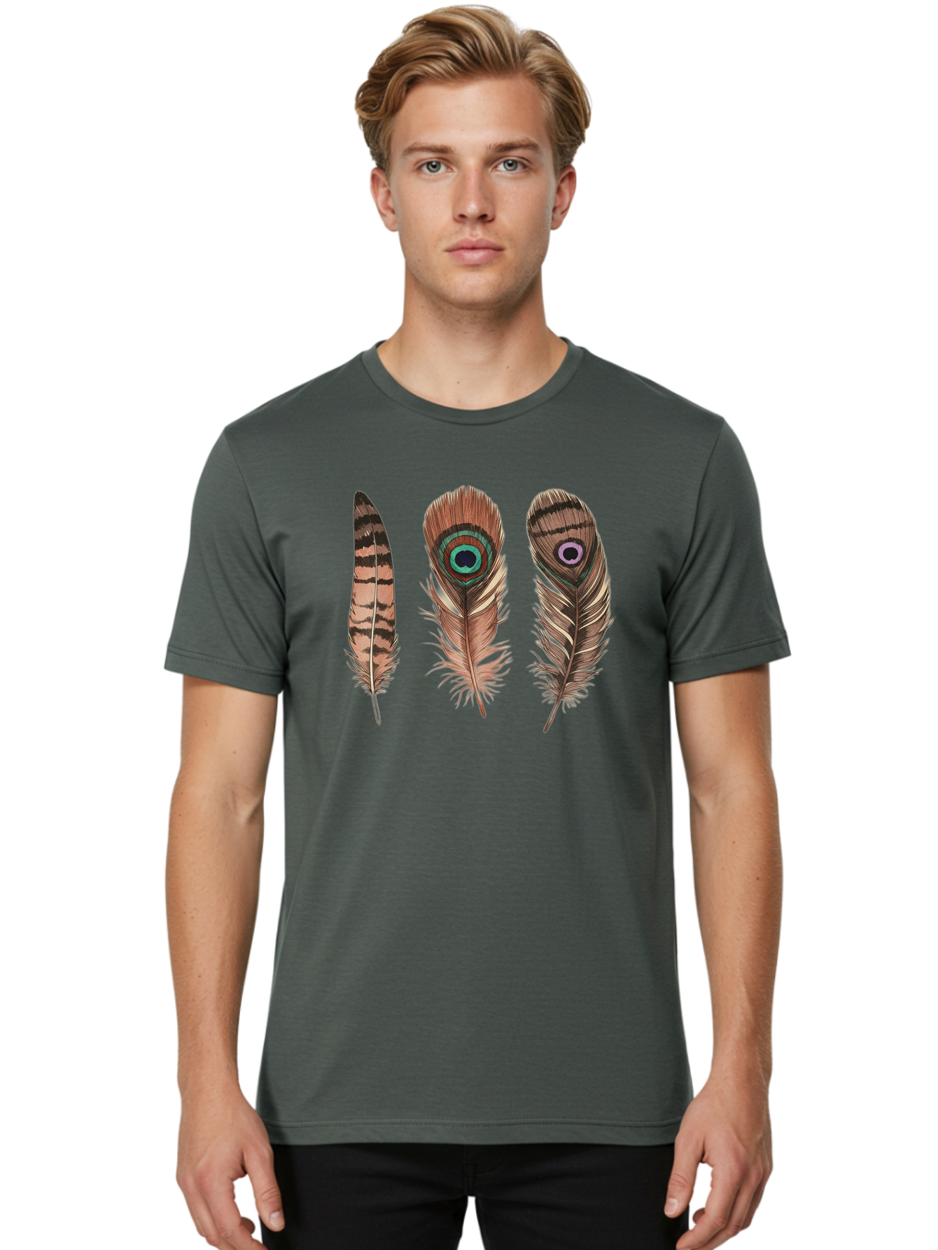 Peacock-Feathers-3 Men'S Graphic Tee, 100% Cotton, Comfortable Casual Summer Wear, Machine Washable, Vintage Camera, Old Camera, Antique Camera, Black Camera, Classic Photography, Photography Equipment, Nostalgic Device, Film Camera, Baj153