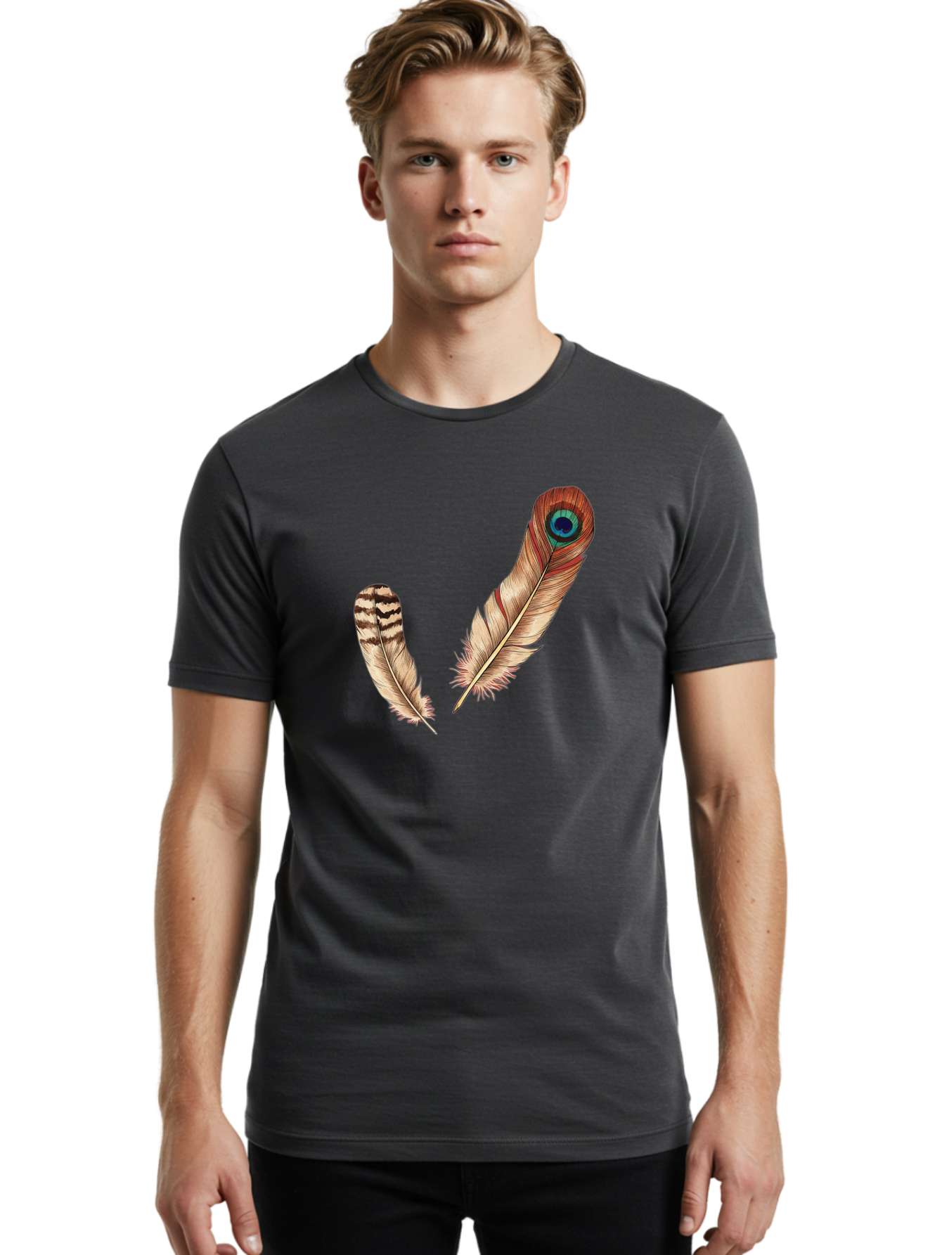 Peacock-Feathers-4 Men'S Graphic Tee, 100% Cotton, Comfortable Casual Summer Wear, Machine Washable, Vintage Camera, Old Camera, Antique Camera, Black Camera, Classic Photography, Photography Equipment, Nostalgic Device, Film Camera, Baj154