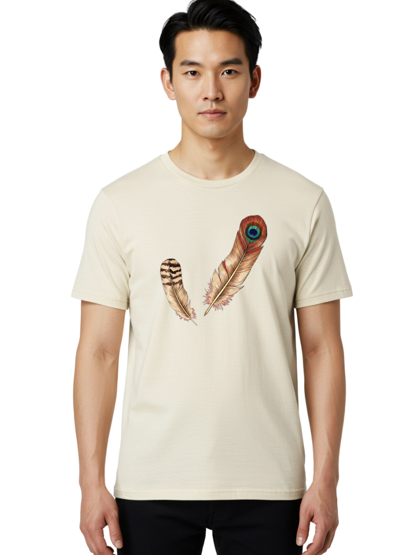 Peacock-Feathers-4 Men'S Graphic Tee, 100% Cotton, Comfortable Casual Summer Wear, Machine Washable, Vintage Camera, Old Camera, Antique Camera, Black Camera, Classic Photography, Photography Equipment, Nostalgic Device, Film Camera, Baj154