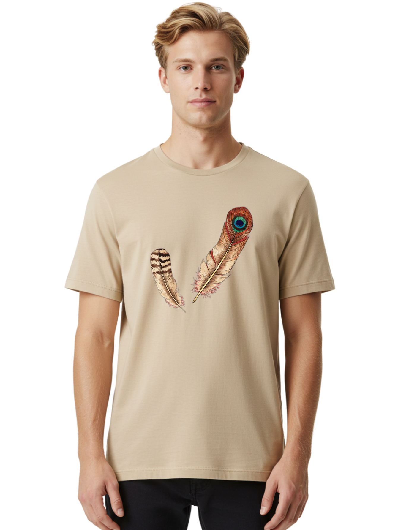 Peacock-Feathers-4 Men'S Graphic Tee, 100% Cotton, Comfortable Casual Summer Wear, Machine Washable, Vintage Camera, Old Camera, Antique Camera, Black Camera, Classic Photography, Photography Equipment, Nostalgic Device, Film Camera, Baj154