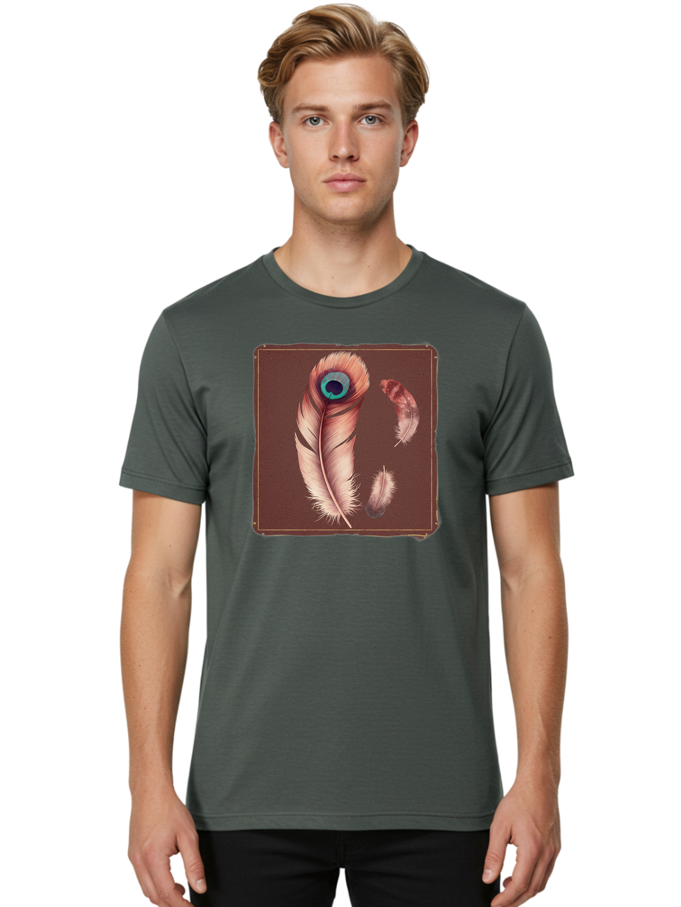 Peacock-Feathers-5 Men'S Graphic Tee, 100% Cotton, Comfortable Casual Summer Wear, Machine Washable, Vintage Camera, Old Camera, Antique Camera, Black Camera, Classic Photography, Photography Equipment, Nostalgic Device, Film Camera, Baj155