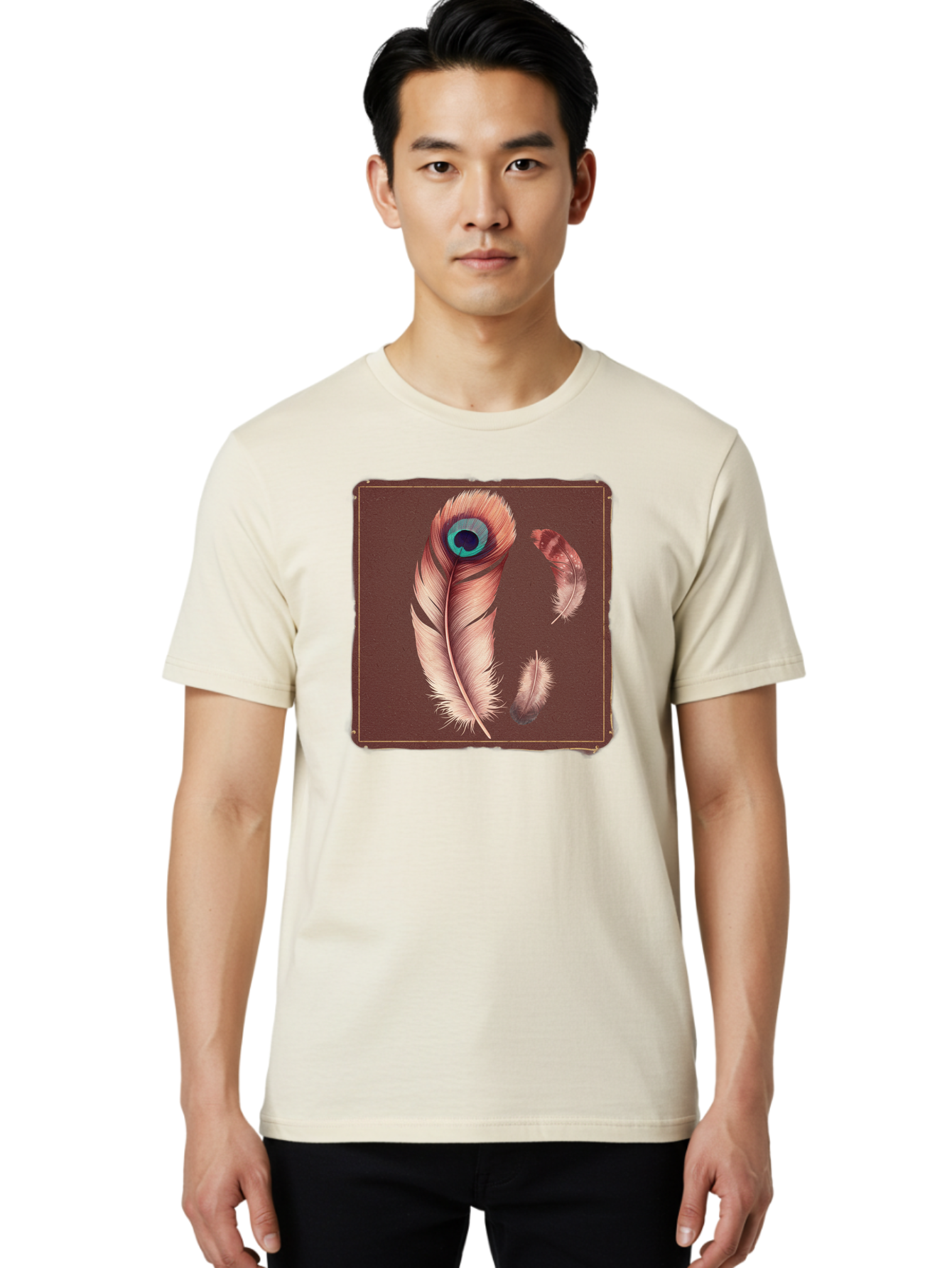 Peacock-Feathers-5 Men'S Graphic Tee, 100% Cotton, Comfortable Casual Summer Wear, Machine Washable, Vintage Camera, Old Camera, Antique Camera, Black Camera, Classic Photography, Photography Equipment, Nostalgic Device, Film Camera, Baj155