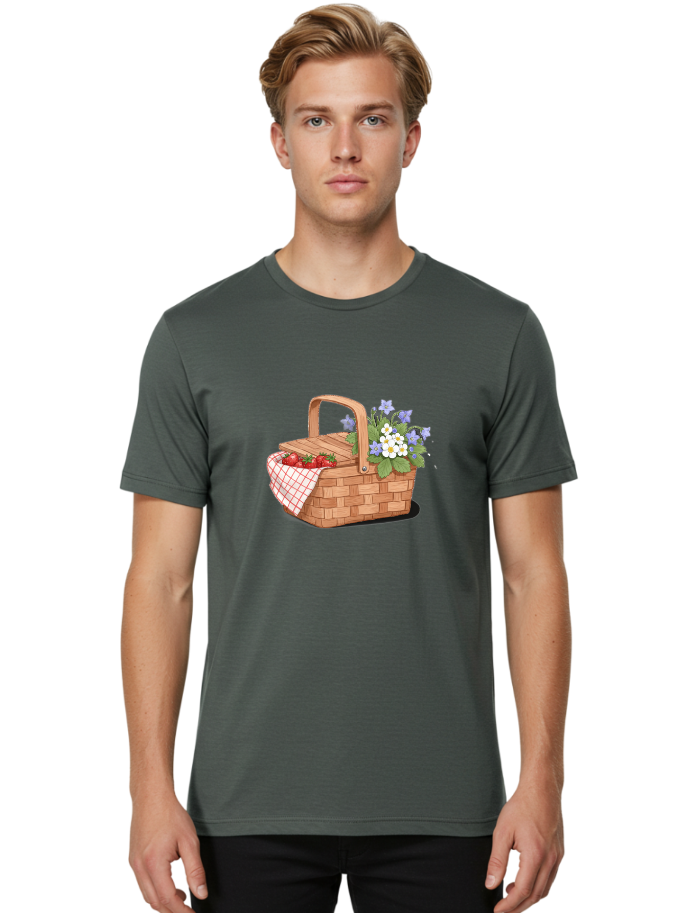 Picnic-Basket-1 Men'S Graphic Tee, 100% Cotton, Comfortable Casual Summer Wear, Machine Washable, Vintage Camera, Old Camera, Antique Camera, Black Camera, Classic Photography, Photography Equipment, Nostalgic Device, Film Camera, Camera Art Baj160