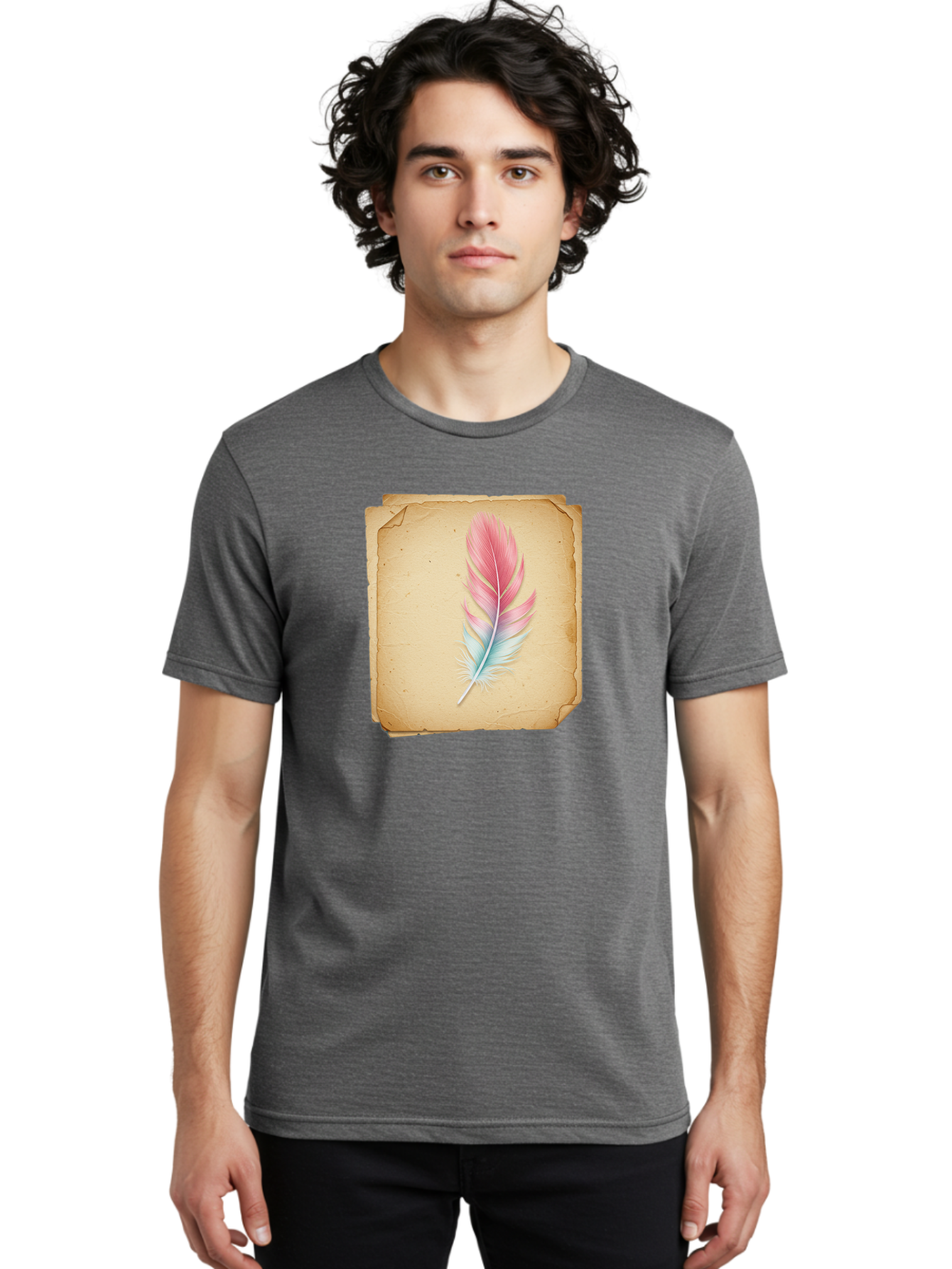 Pink-And-Blue-Feather Men'S Graphic Tee, 100% Cotton, Comfortable Casual Summer Wear, Machine Washable, Vintage Camera, Old Camera, Antique Camera, Black Camera, Classic Photography, Photography Equipment, Nostalgic Device, Film Camera, Baj163