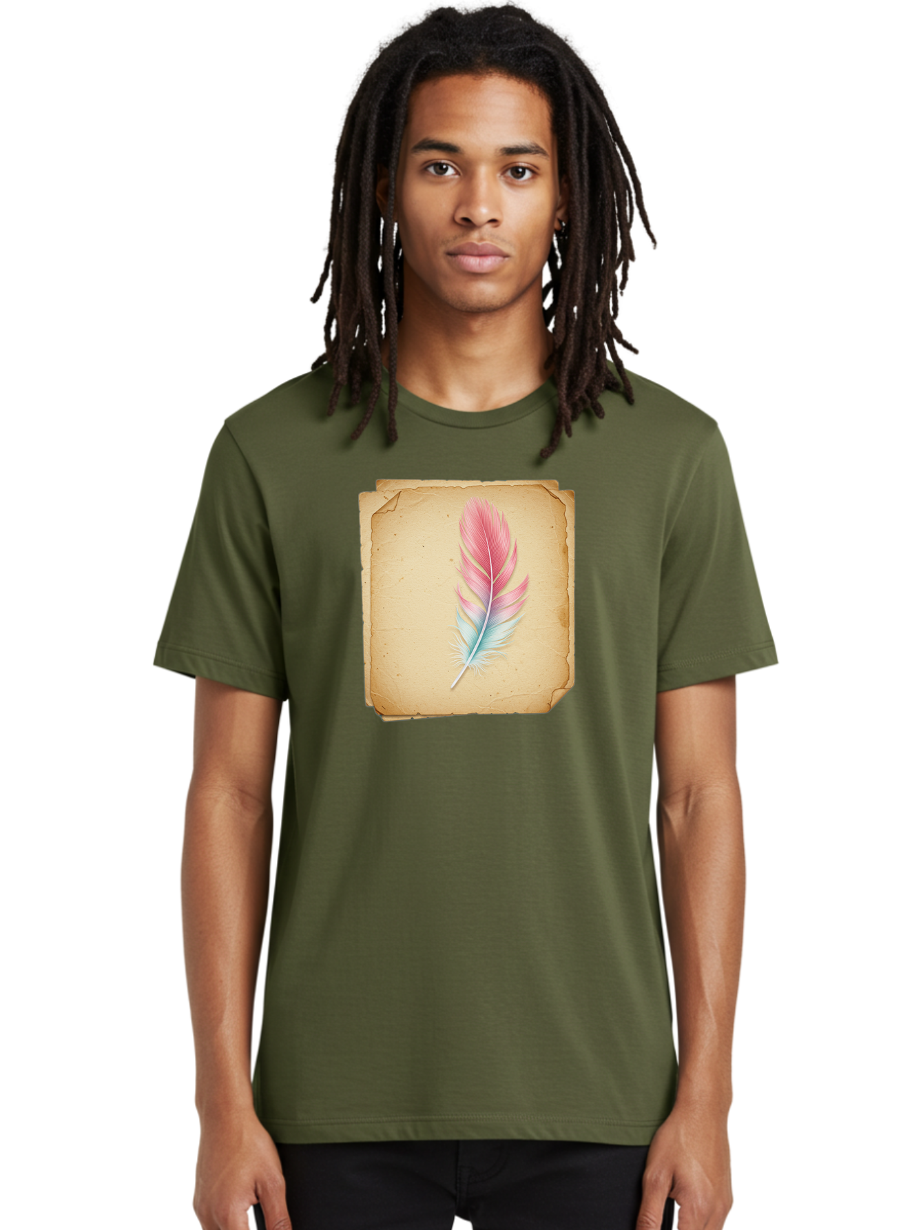 Pink-And-Blue-Feather Men'S Graphic Tee, 100% Cotton, Comfortable Casual Summer Wear, Machine Washable, Vintage Camera, Old Camera, Antique Camera, Black Camera, Classic Photography, Photography Equipment, Nostalgic Device, Film Camera, Baj163