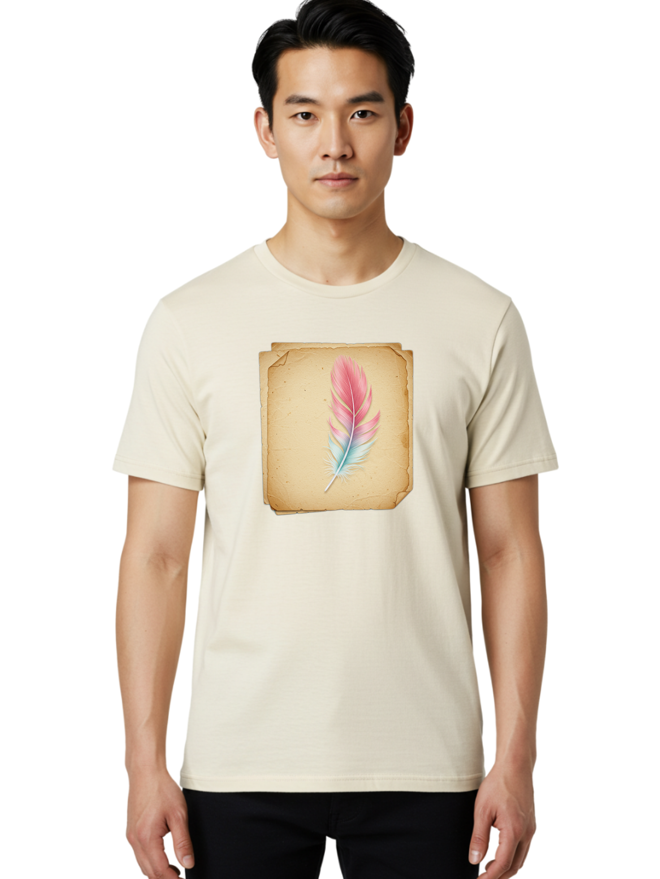 Pink-And-Blue-Feather Men'S Graphic Tee, 100% Cotton, Comfortable Casual Summer Wear, Machine Washable, Vintage Camera, Old Camera, Antique Camera, Black Camera, Classic Photography, Photography Equipment, Nostalgic Device, Film Camera, Baj163