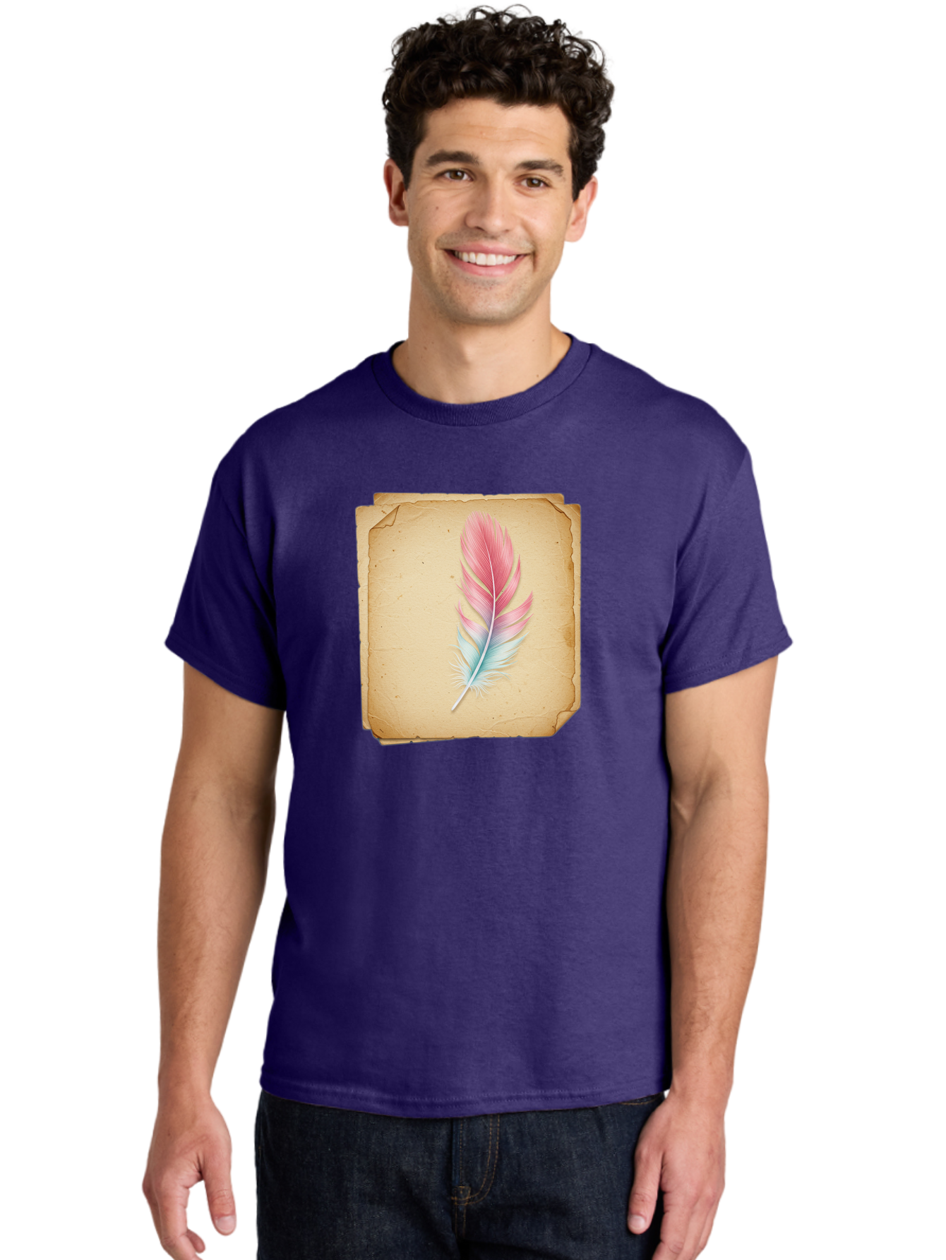 Pink-And-Blue-Feather Men'S Graphic Tee, 100% Cotton, Comfortable Casual Summer Wear, Machine Washable, Vintage Camera, Old Camera, Antique Camera, Black Camera, Classic Photography, Photography Equipment, Nostalgic Device, Film Camera, Baj163