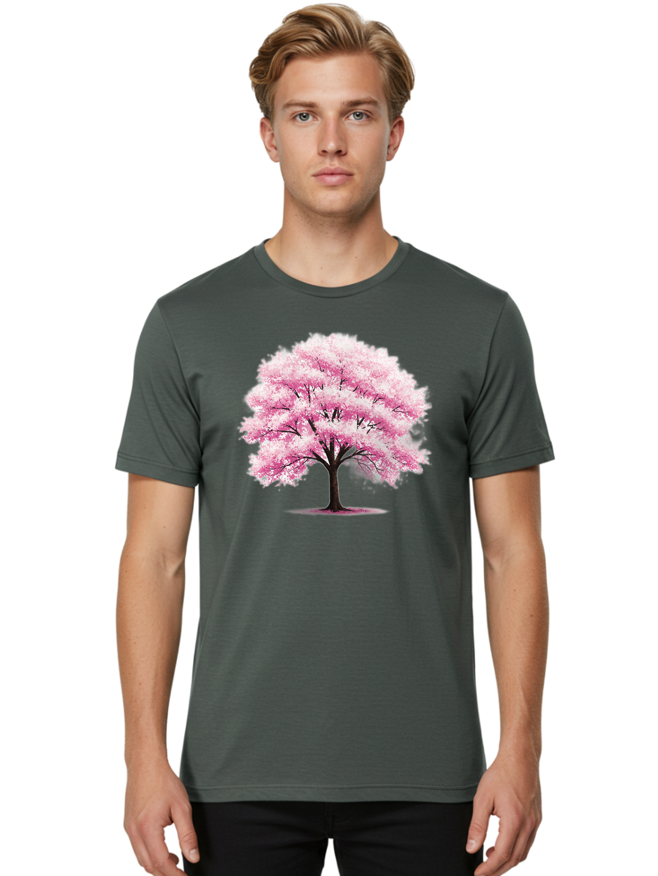 Pink-Cherry-Blossom-Tree-1 Men'S Graphic Tee, 100% Cotton, Comfortable Casual Summer Wear, Machine Washable, Vintage Camera, Old Camera, Antique Camera, Black Camera, Classic Photography, Photography Equipment, Nostalgic Device, Film Camera, Baj166