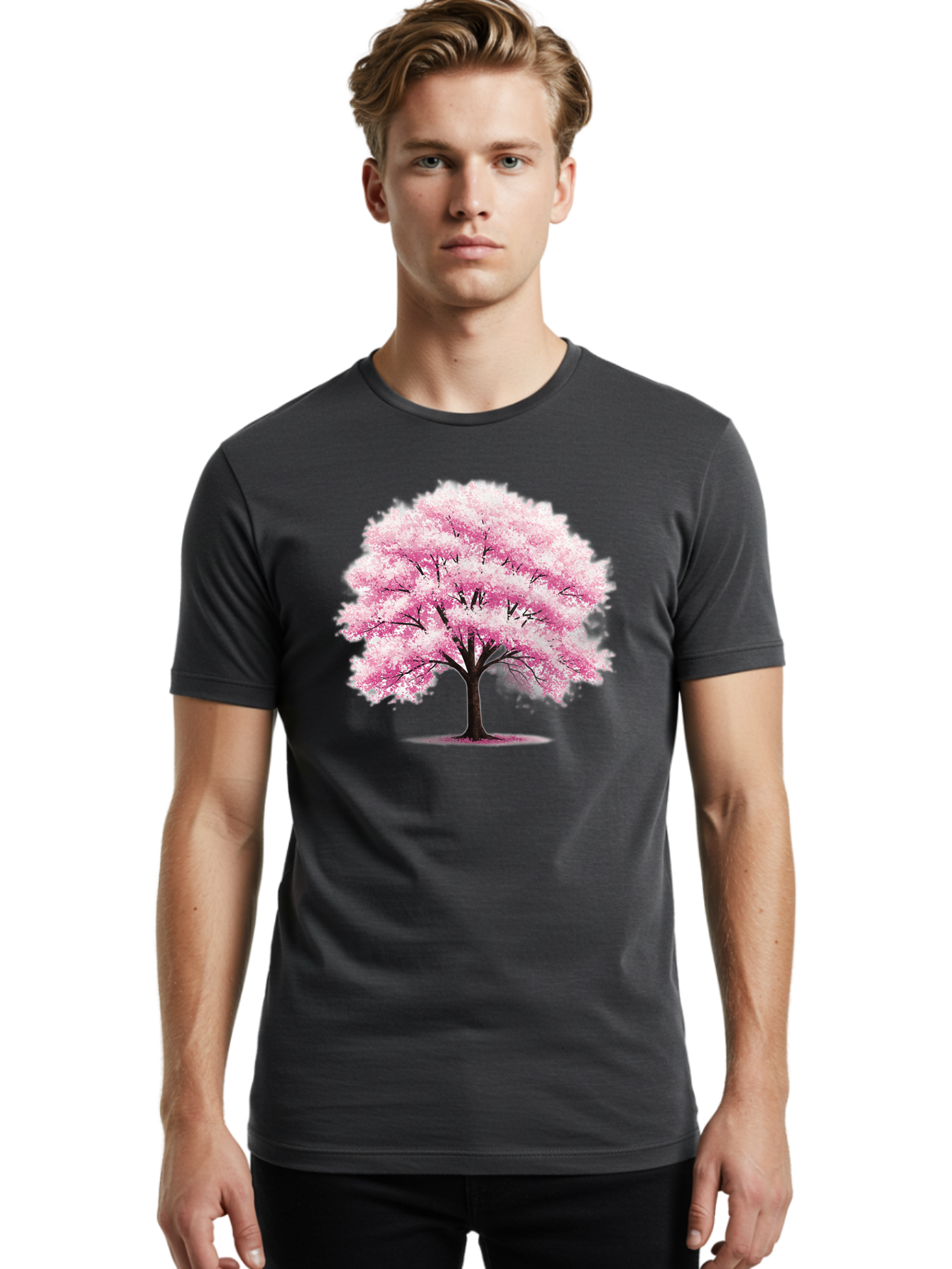 Pink-Cherry-Blossom-Tree-1 Men'S Graphic Tee, 100% Cotton, Comfortable Casual Summer Wear, Machine Washable, Vintage Camera, Old Camera, Antique Camera, Black Camera, Classic Photography, Photography Equipment, Nostalgic Device, Film Camera, Baj166