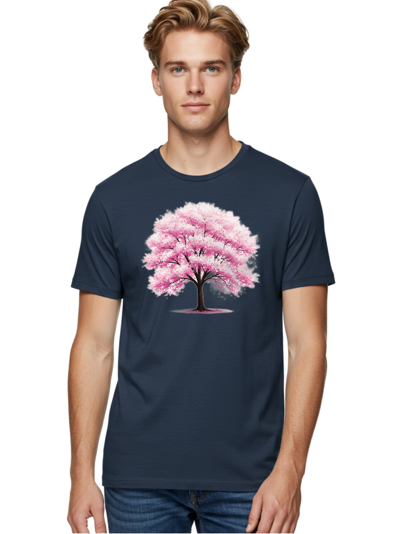 Pink-Cherry-Blossom-Tree-1 Men'S Graphic Tee, 100% Cotton, Comfortable Casual Summer Wear, Machine Washable, Vintage Camera, Old Camera, Antique Camera, Black Camera, Classic Photography, Photography Equipment, Nostalgic Device, Film Camera, Baj166