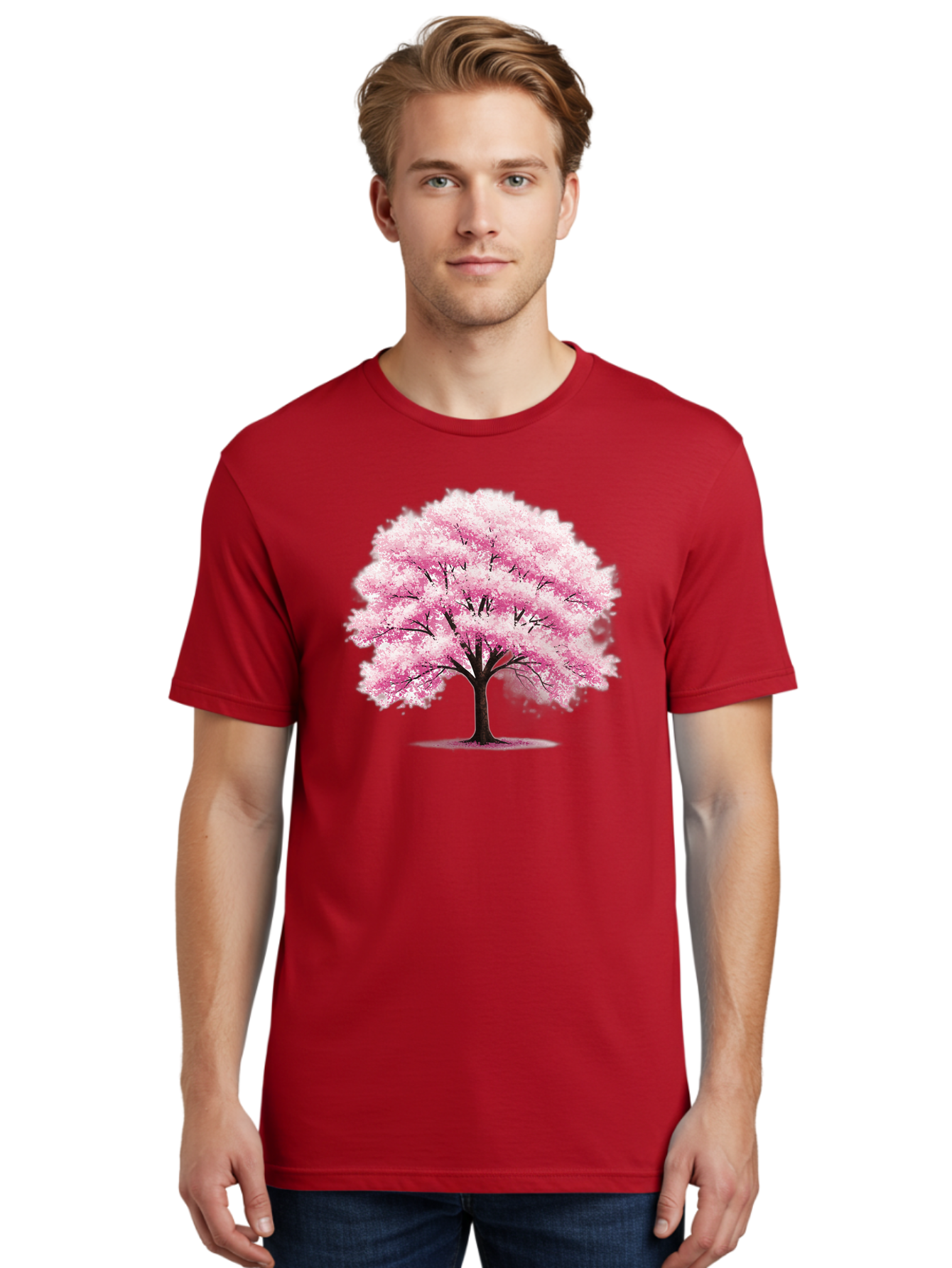 Pink-Cherry-Blossom-Tree-1 Men'S Graphic Tee, 100% Cotton, Comfortable Casual Summer Wear, Machine Washable, Vintage Camera, Old Camera, Antique Camera, Black Camera, Classic Photography, Photography Equipment, Nostalgic Device, Film Camera, Baj166