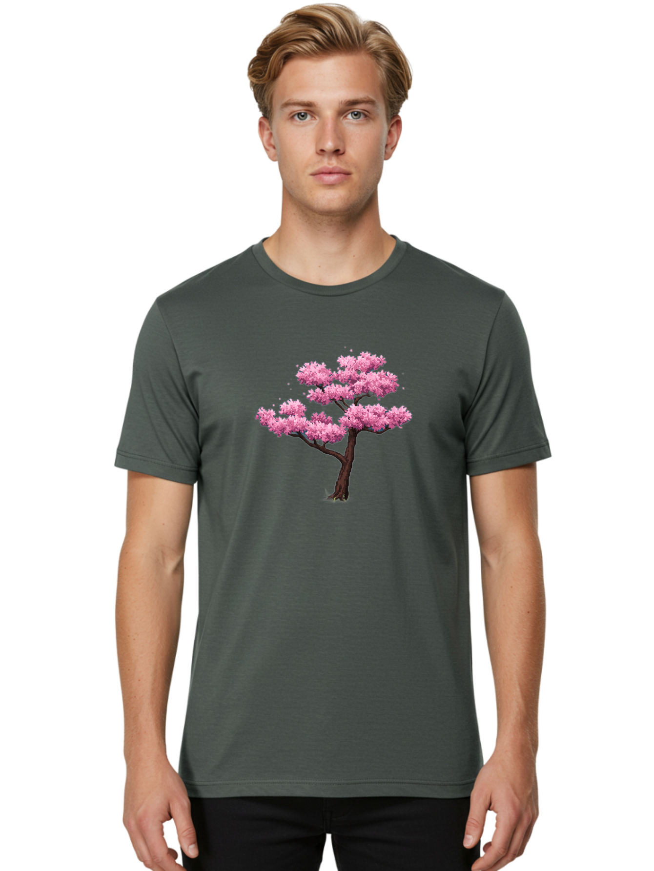 Pink-Cherry-Blossom-Tree-2 Men'S Graphic Tee, 100% Cotton, Comfortable Casual Summer Wear, Machine Washable, Vintage Camera, Old Camera, Antique Camera, Black Camera, Classic Photography, Photography Equipment, Nostalgic Device, Film Camera, Baj167