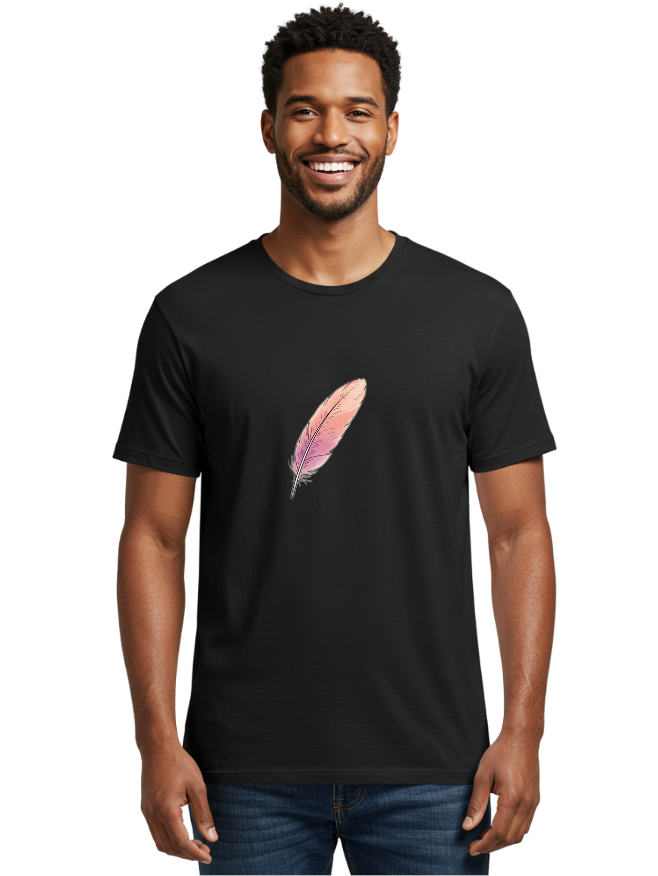 Pink-Feather-2 Men'S Graphic Tee, 100% Cotton, Comfortable Casual Summer Wear, Machine Washable, Vintage Camera, Old Camera, Antique Camera, Black Camera, Classic Photography, Photography Equipment, Nostalgic Device, Film Camera, Camera Art Baj172