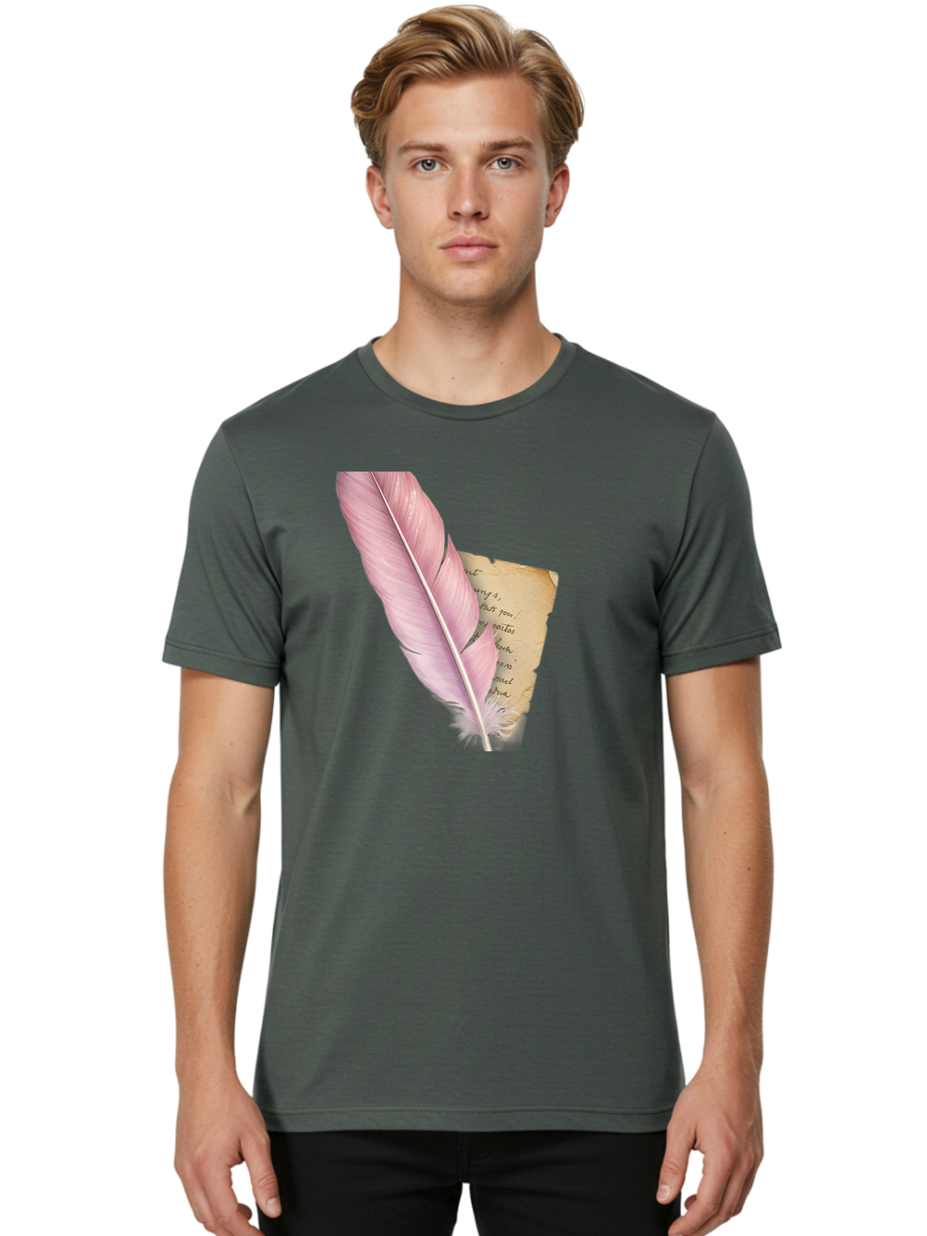 Pink-Feather-Quill-Pen Men'S Graphic Tee, 100% Cotton, Comfortable Casual Summer Wear, Machine Washable, Vintage Camera, Old Camera, Antique Camera, Black Camera, Classic Photography, Photography Equipment, Nostalgic Device, Film Camera, Baj173