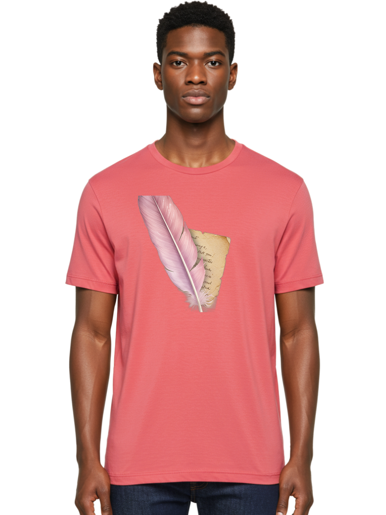 Pink-Feather-Quill-Pen Men'S Graphic Tee, 100% Cotton, Comfortable Casual Summer Wear, Machine Washable, Vintage Camera, Old Camera, Antique Camera, Black Camera, Classic Photography, Photography Equipment, Nostalgic Device, Film Camera, Baj173