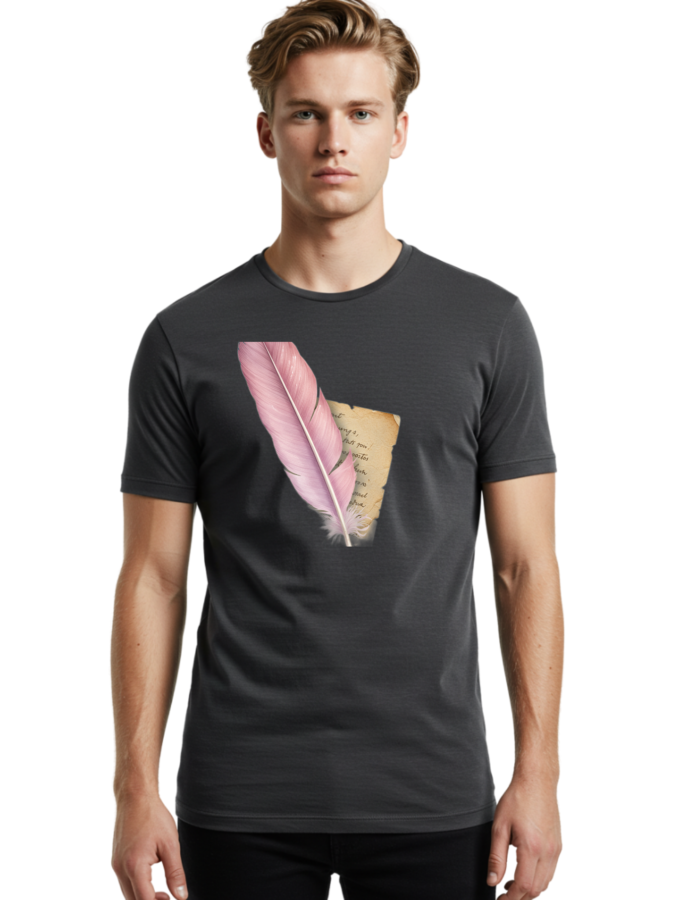 Pink-Feather-Quill-Pen Men'S Graphic Tee, 100% Cotton, Comfortable Casual Summer Wear, Machine Washable, Vintage Camera, Old Camera, Antique Camera, Black Camera, Classic Photography, Photography Equipment, Nostalgic Device, Film Camera, Baj173